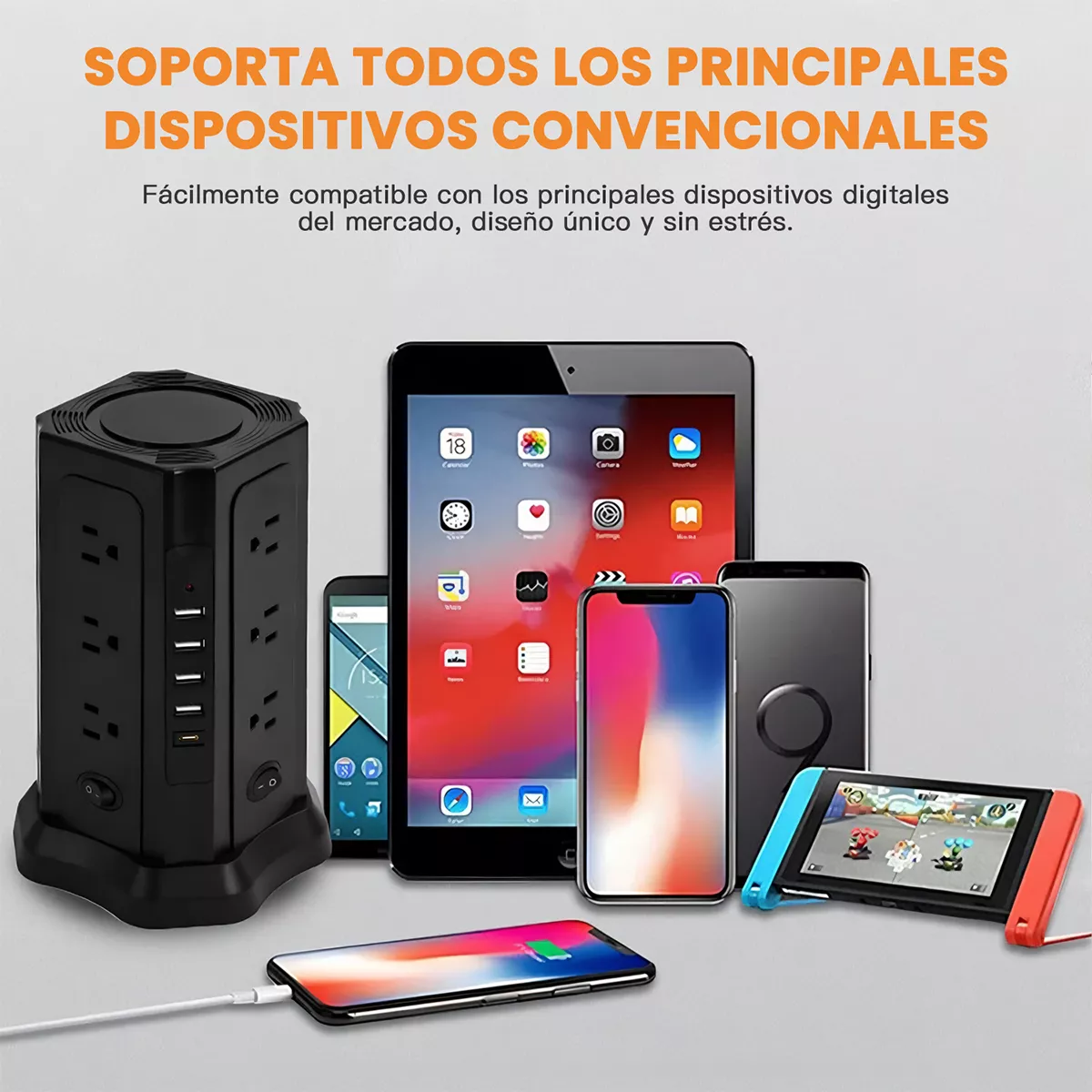 Enchufe Multicontacto Protección Contra Sobrecarga 17 Hoyos Negro