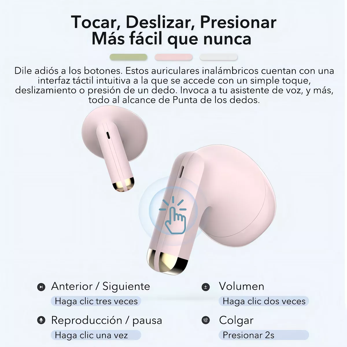 Auricular in-ear gamer inalámbrico Fitpolo Bluepods Mini 1 rosa con luz LED