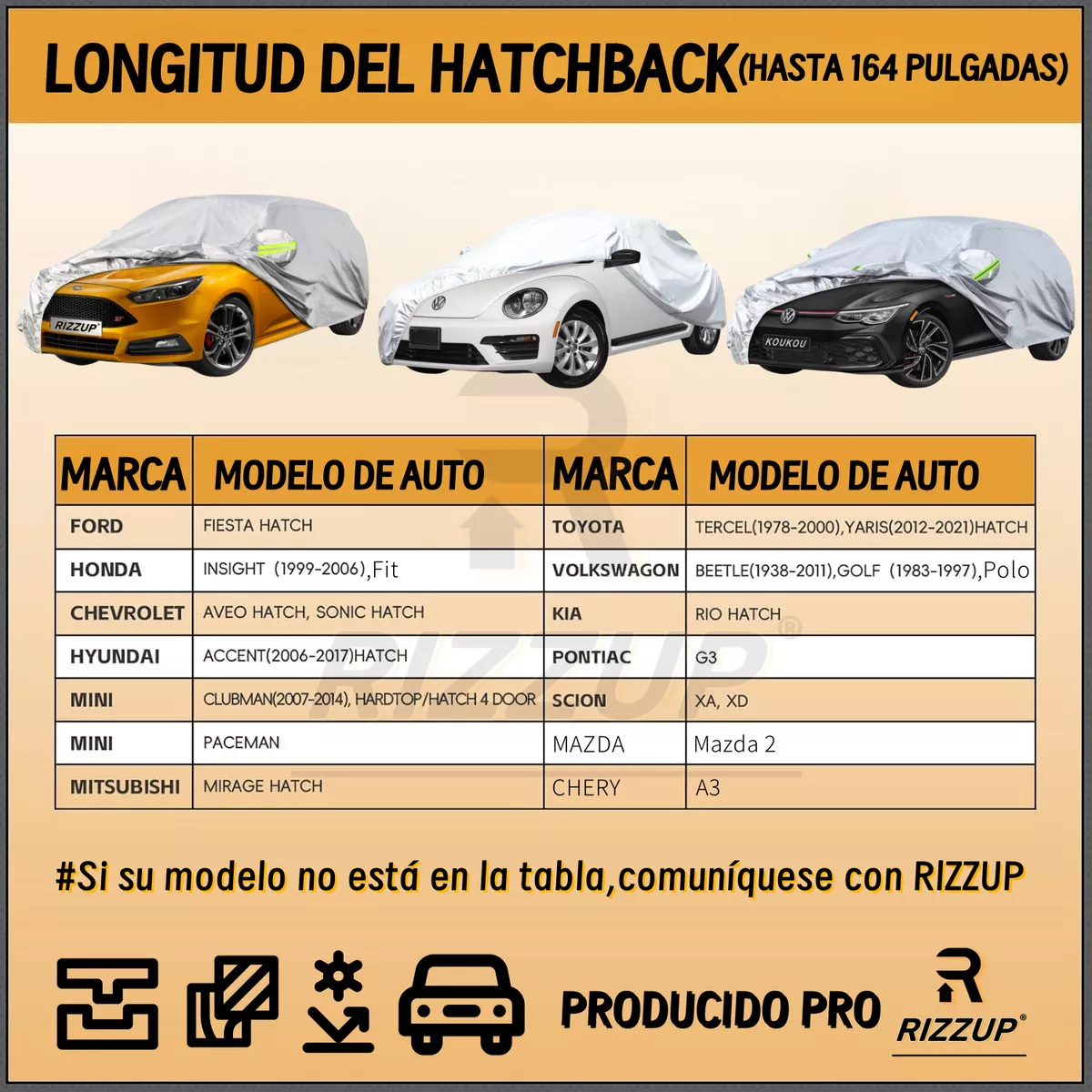 Rizzup® 4.15m Cubierta Funda Protector Hatchback Para Carro Sedán Pequeño Anti Polvo Sol Viento Lluvia Reflejante Para Automovil Coche Cubre Carro 100% Impermeable