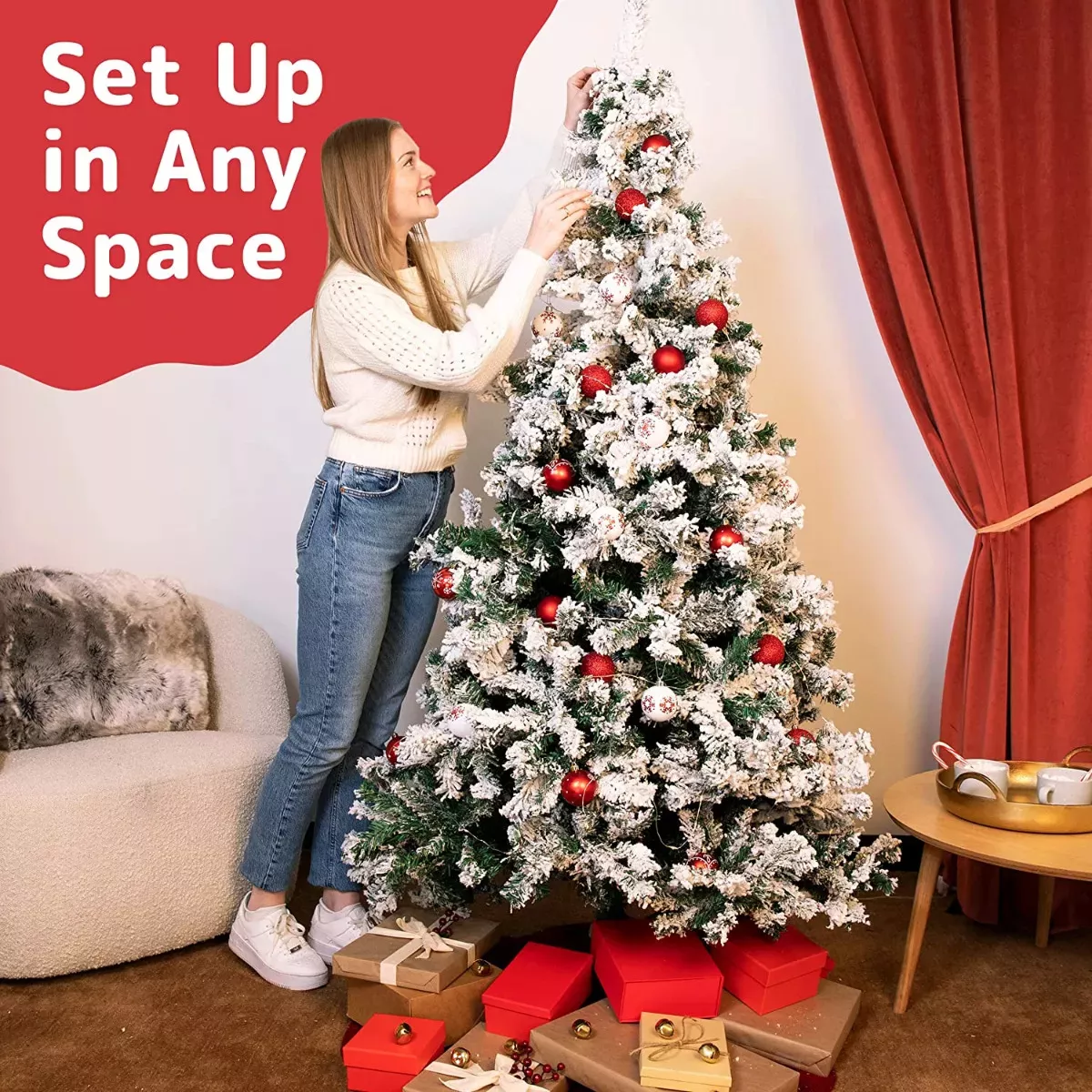 Arbol De Navidad De Nieve Artificial Blanca Flocada De 2.1 M