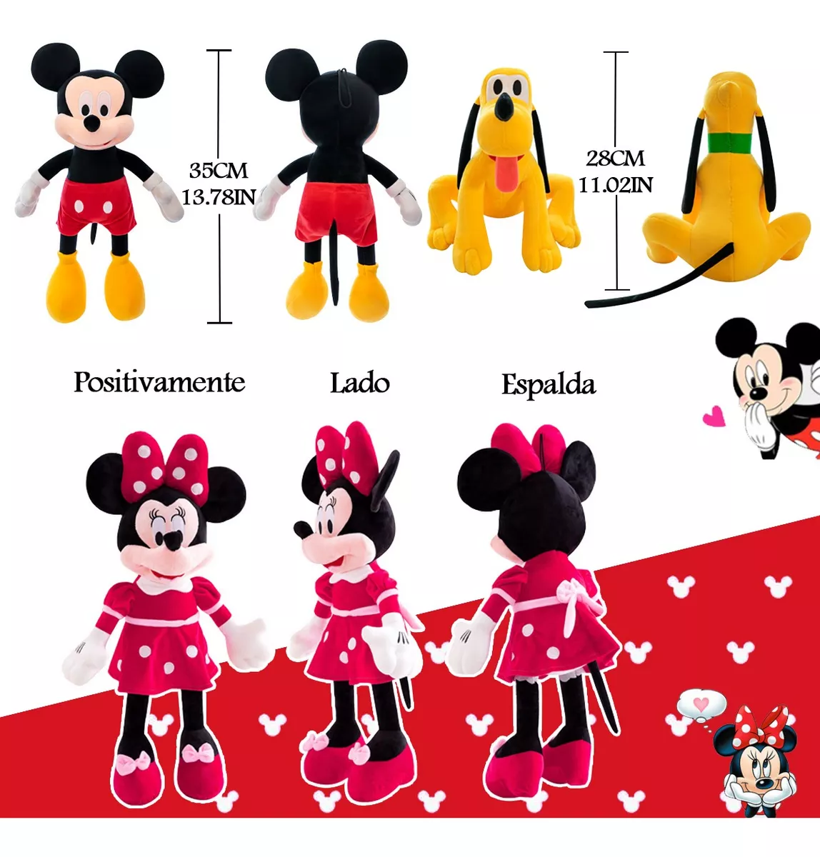 Peluche Mickey Mouse Minnie Mouse Rosa Y Brutus 3 Piezas