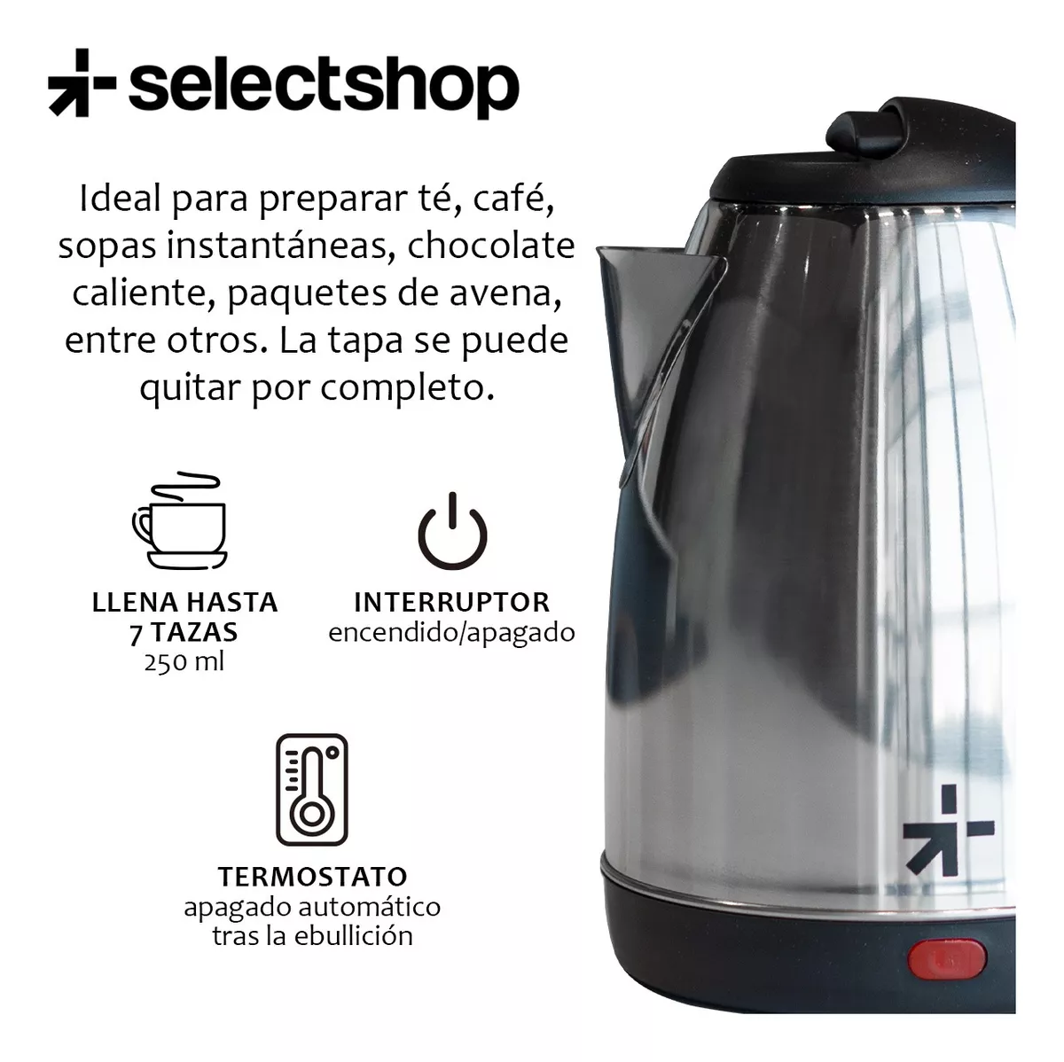 Cafetera Tetera Eléctrica Jarra Metálica Hervido Agua 1.8l