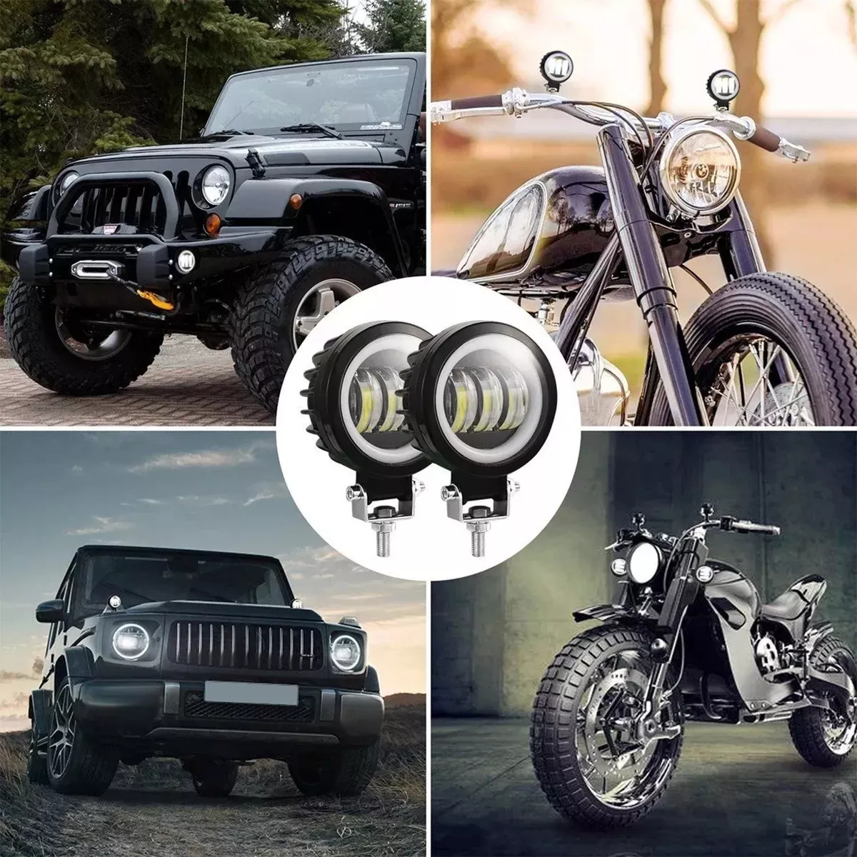 Par Faros Ojos De Ángel 4'' Faro Niebla Luz Blanca Auto Moto