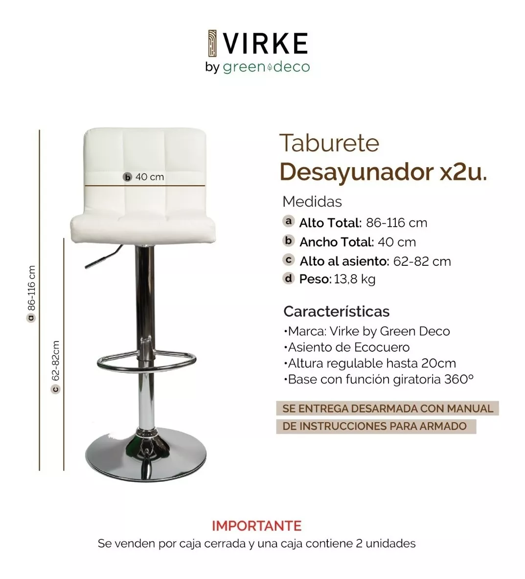 Banco De Cocina O Barra. Banco Alto Desayunador Set X2