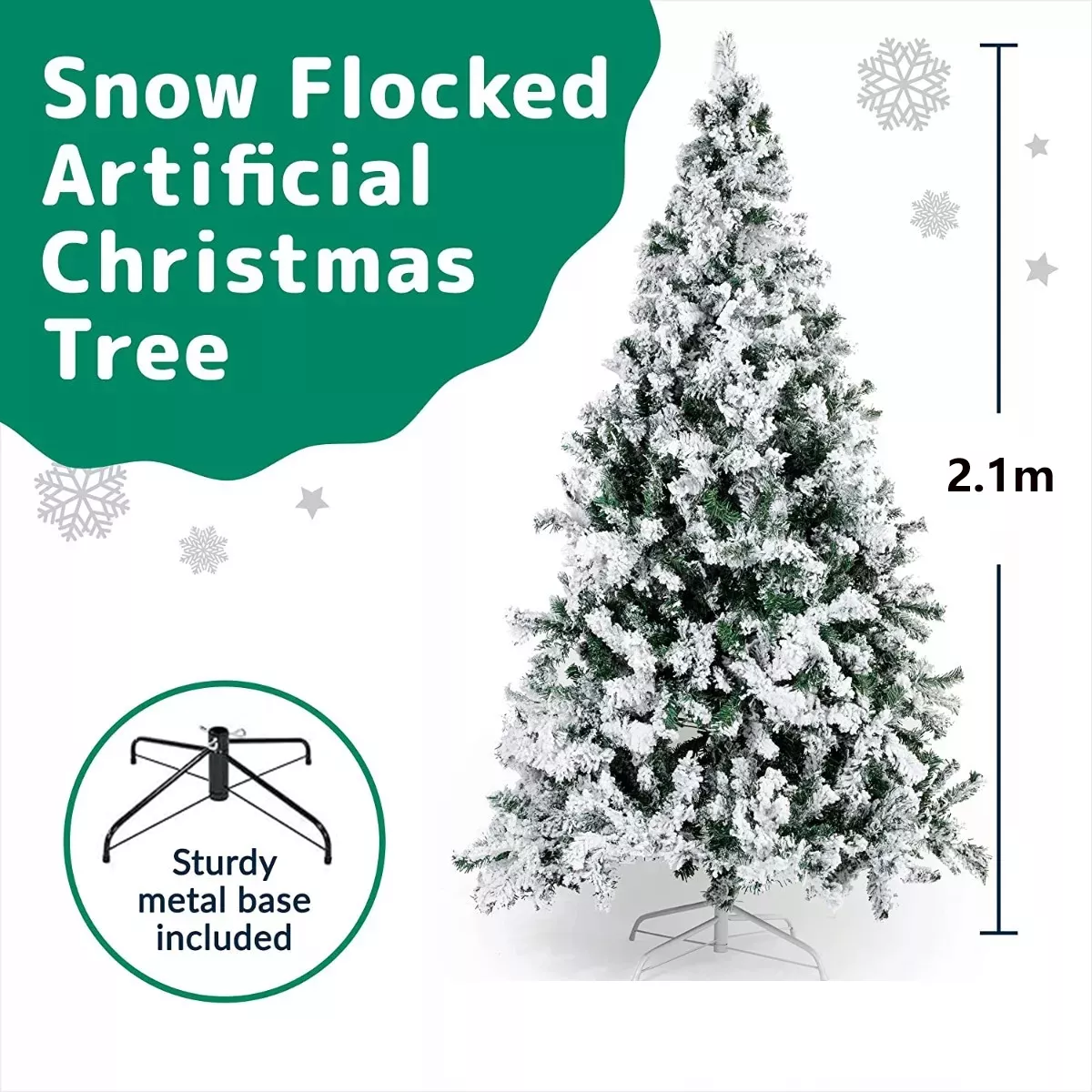 Arbol De Navidad De Nieve Artificial Blanca Flocada De 2.1 M