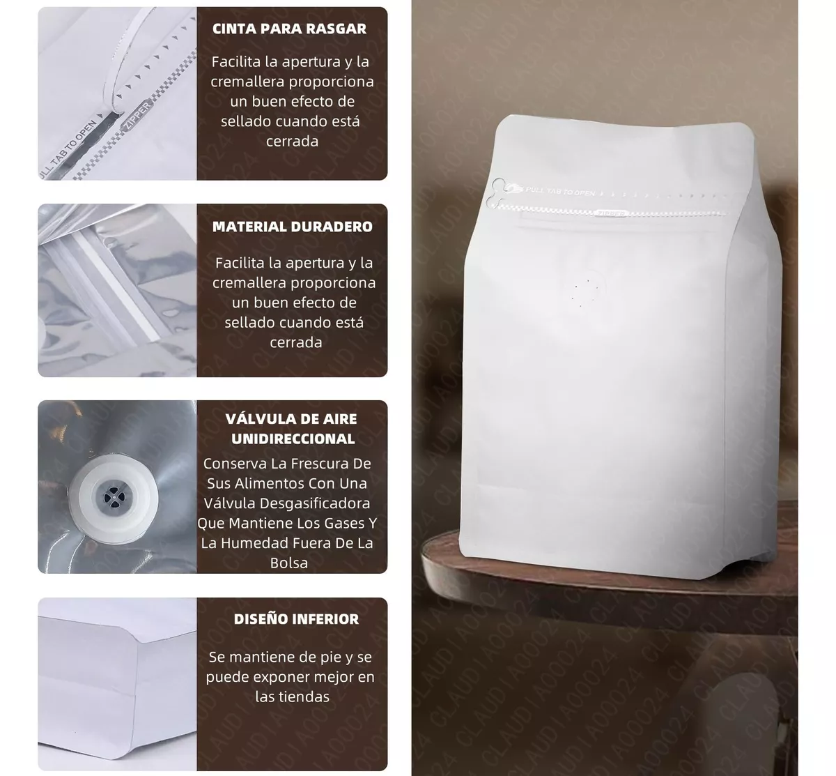 50 Bolsas De Café De 250gr Válvula Y Cierre Zipper