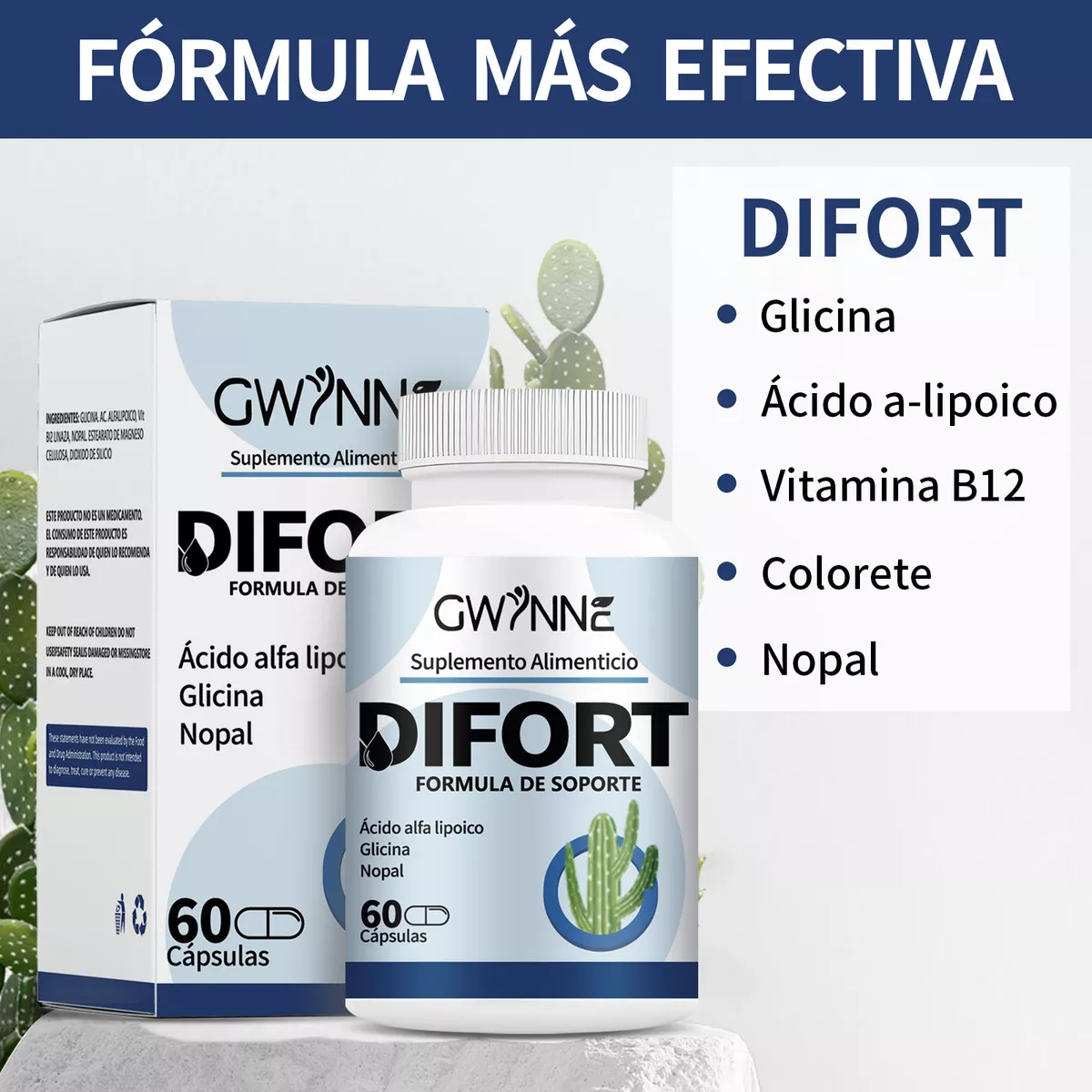 Gwynne Difort, Calmante, Reduce El Azúcar En La Sangre,life Extension 60 Cápsulas 2pcs