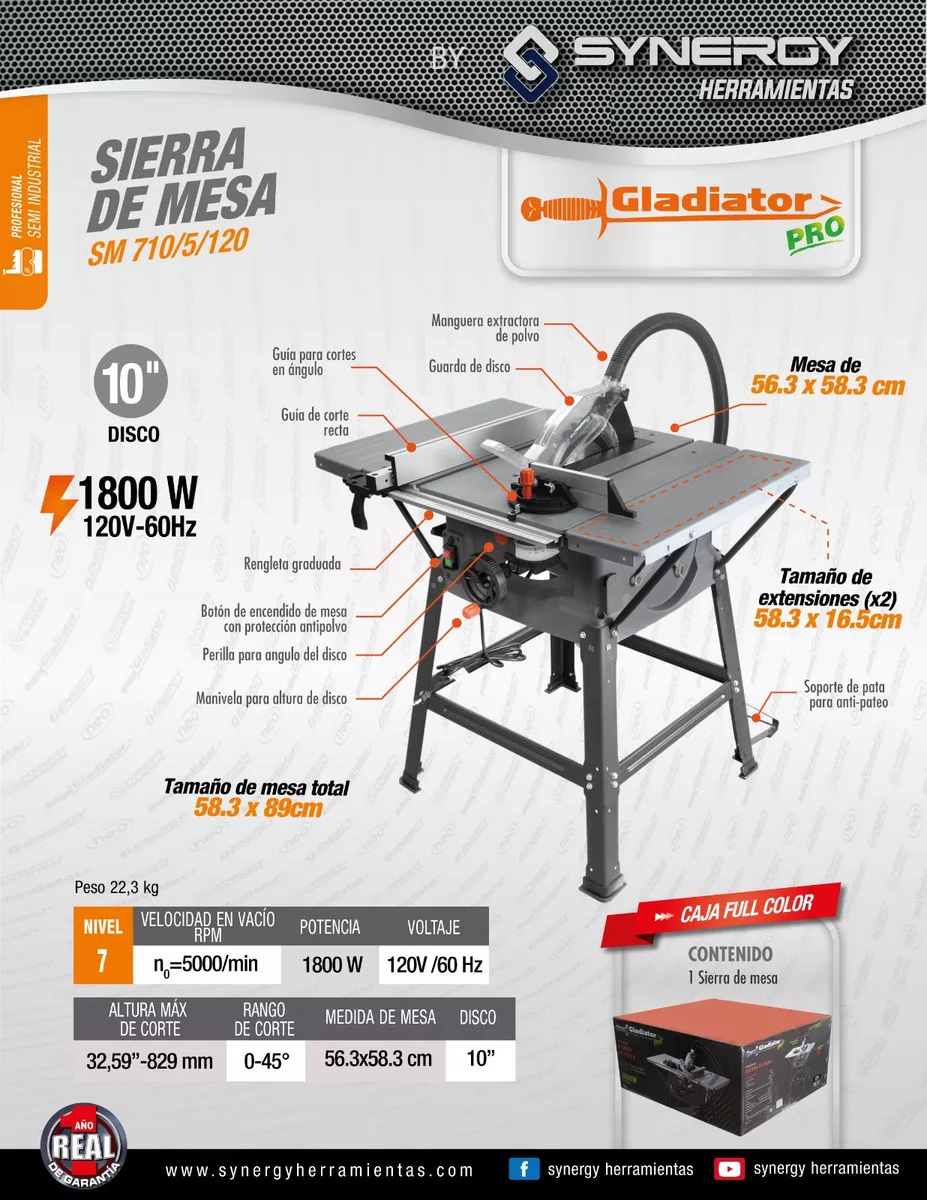 Sierra Banco Profesional 10 Pulgadas Mesa Portátil Gladiator