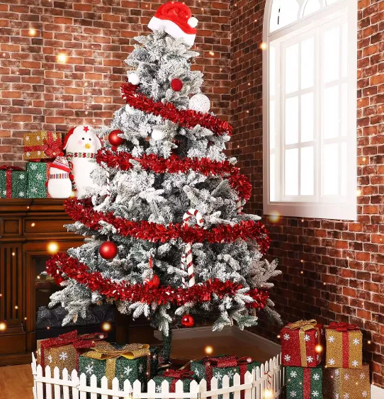 Arbol De Navidad De Nieve Artificial Blanca Flocada De 2.1 M