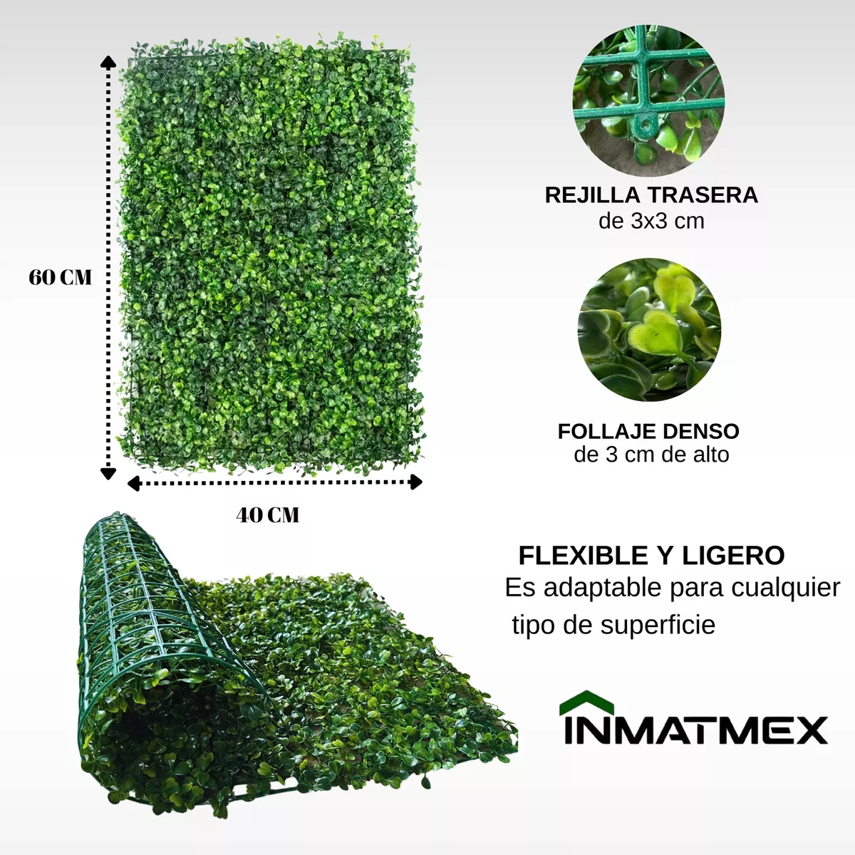 Follaje Verde Artificial Sinténtico 15 Pz 60x40 Cm Para Muro
