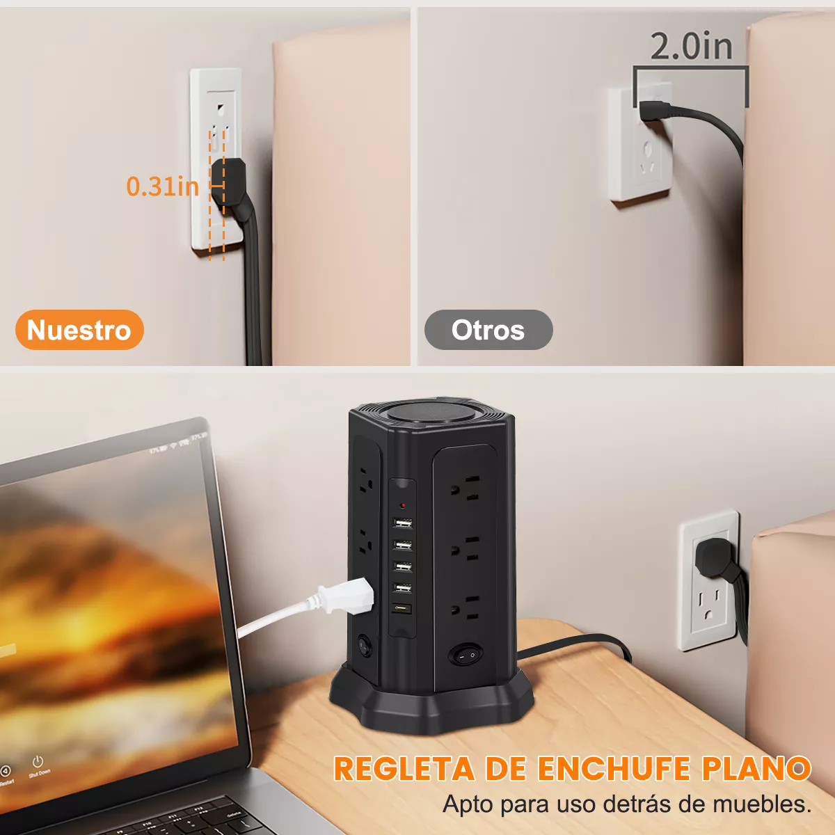 Enchufe Multicontacto Protección Contra Sobrecarga 17 Hoyos Negro