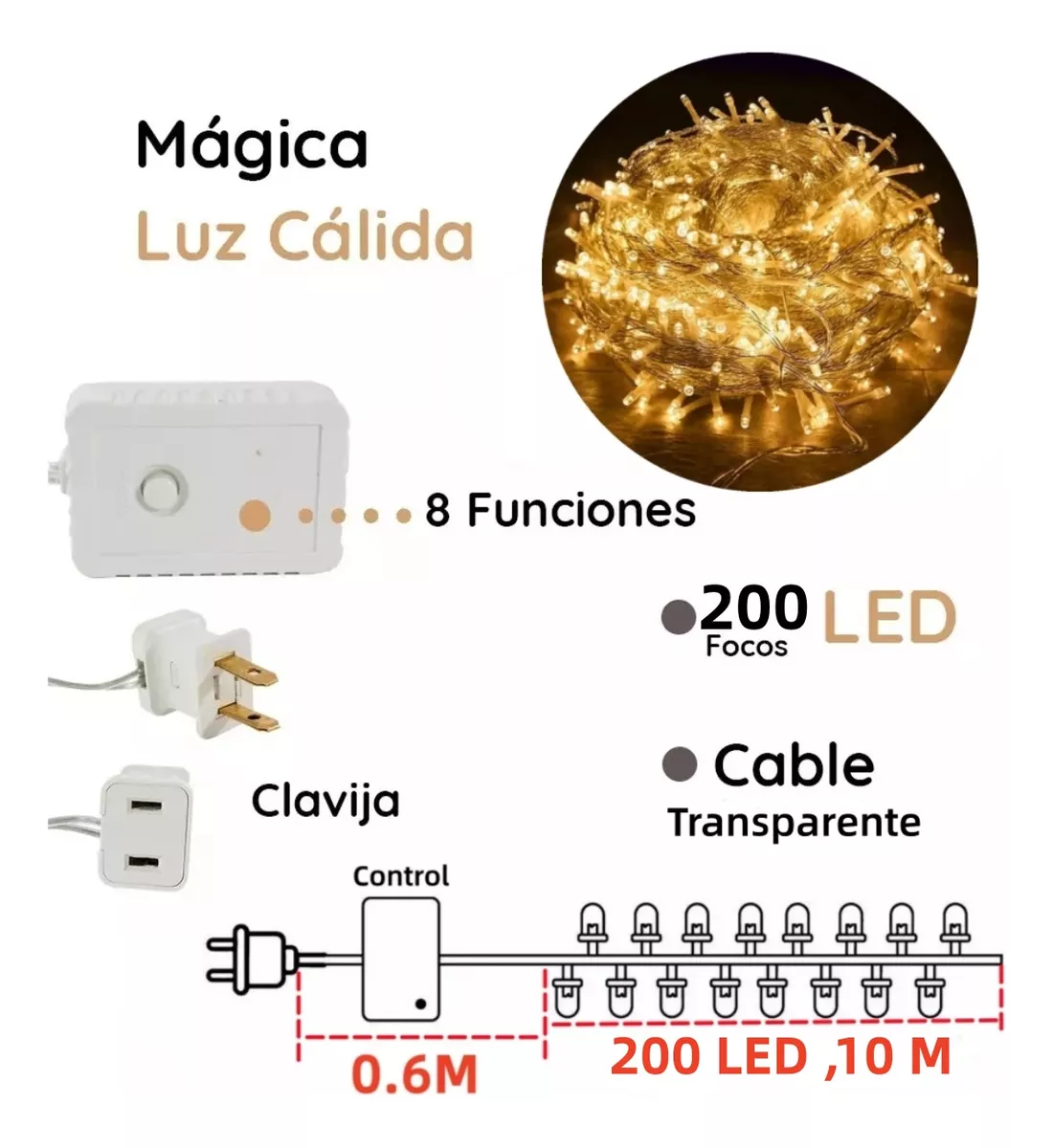 Series Luces Navidad Navideña Fiesta Árbol Bar Boda 200 Led