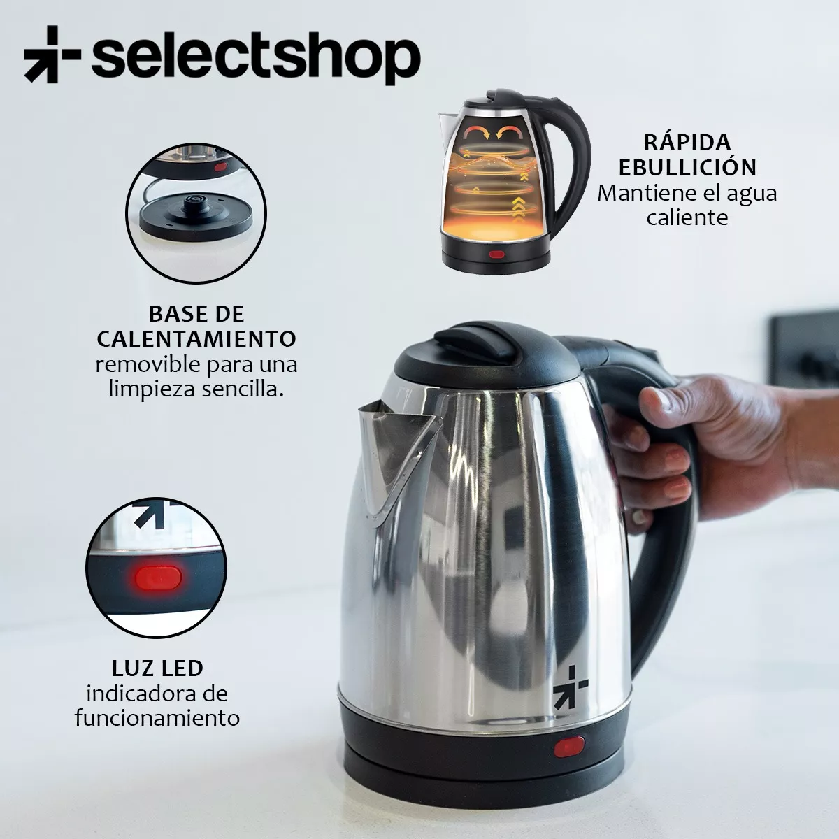 Cafetera Tetera Eléctrica Jarra Metálica Hervido Agua 1.8l