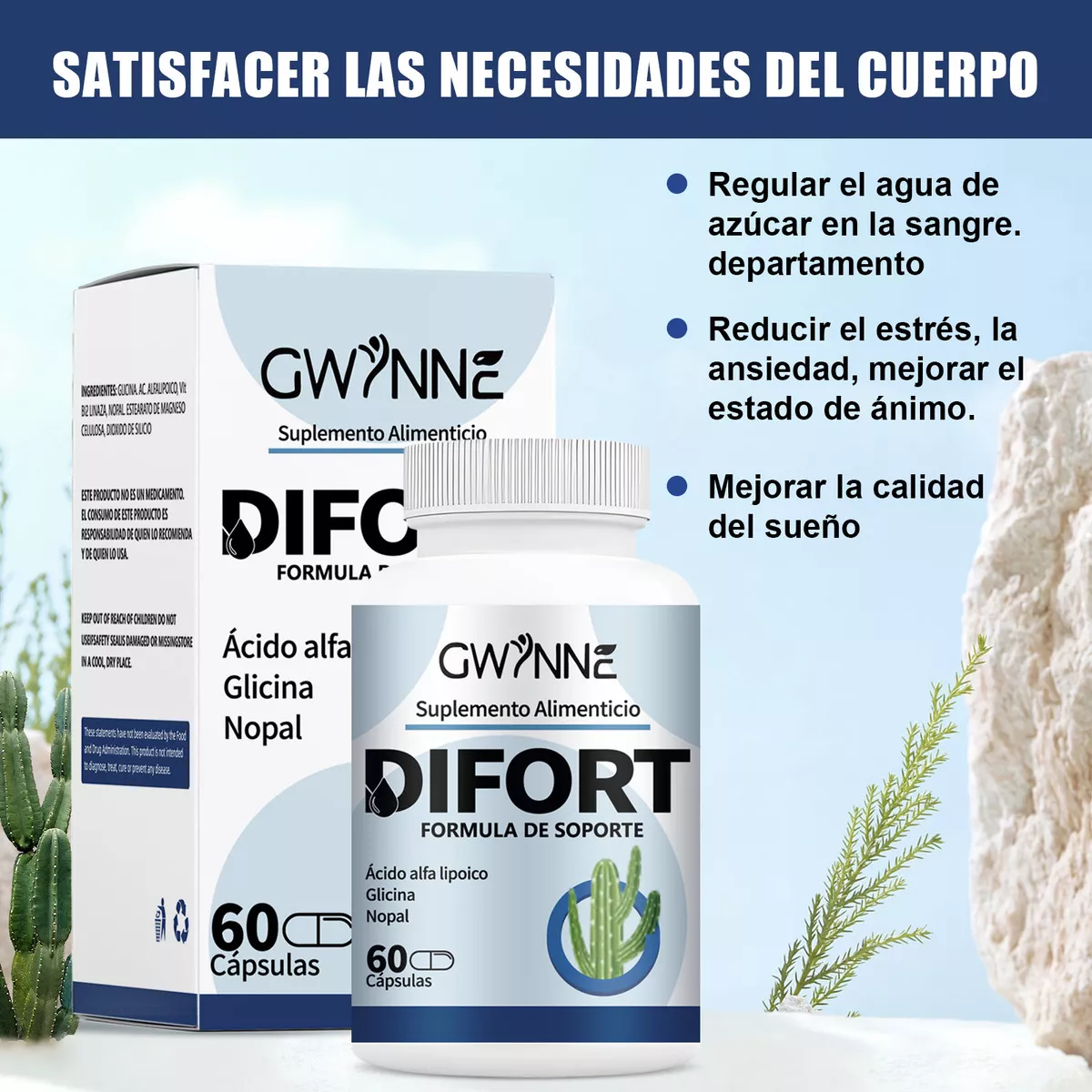 Gwynne Difort, Calmante, Reduce El Azúcar En La Sangre,life Extension 60 Cápsulas 2pcs