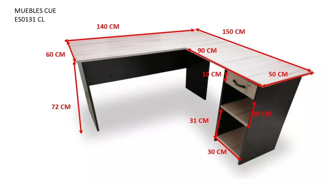 Mesa De Reunión Escritorio Escuadra Cajón Cllave 150x140 Eko