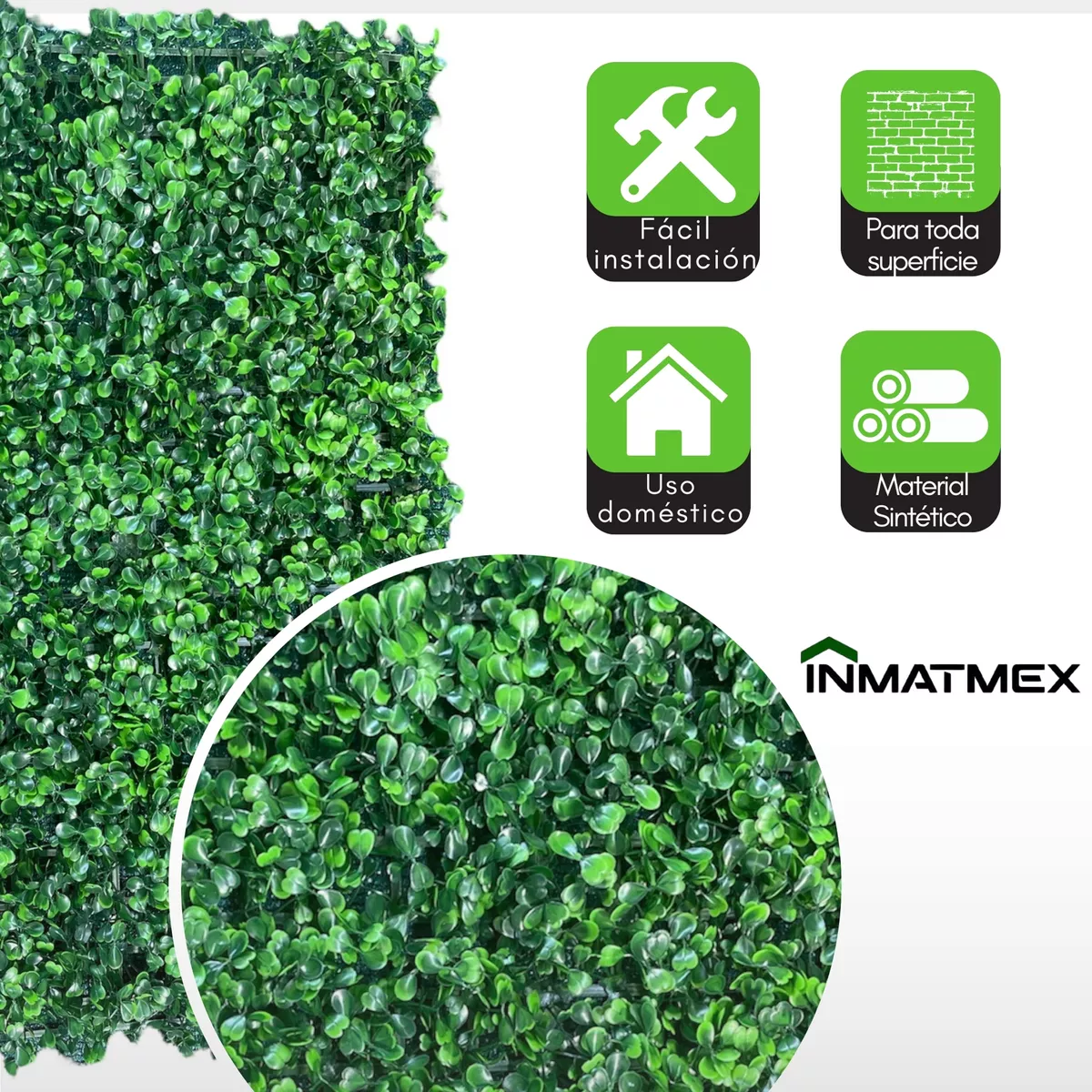 Follaje Verde Artificial Sinténtico 15 Pz 60x40 Cm Para Muro