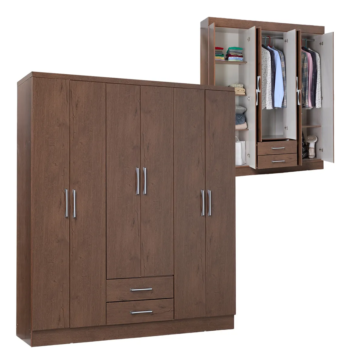 Closet Ropero Armario Moderno Mueble 6 Puertas 2 Cajones