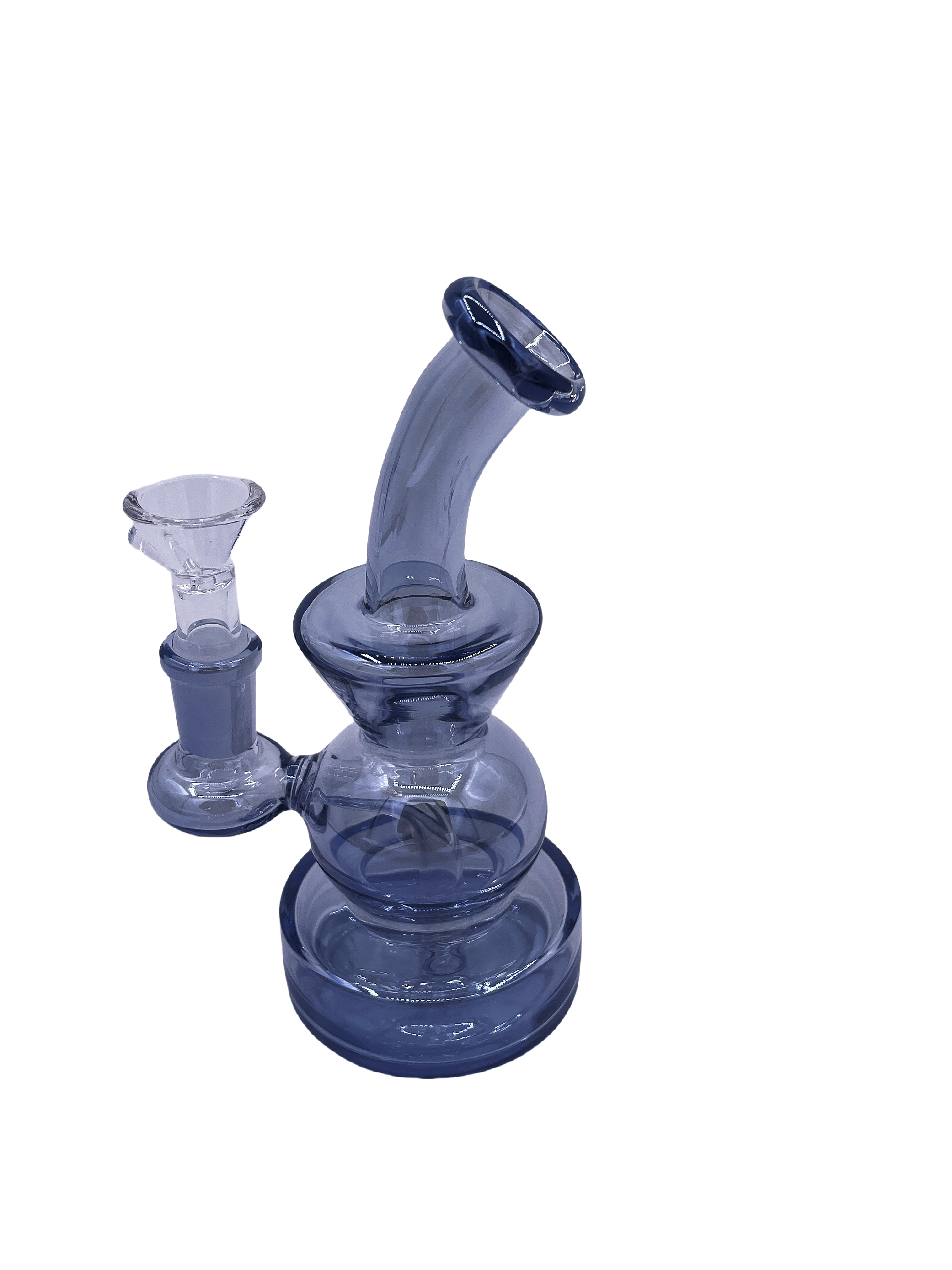 (Clear/Blue) Blown Glass Perc Tobacco Water Pipe/Bong Recycler W/ 14mm Bowl