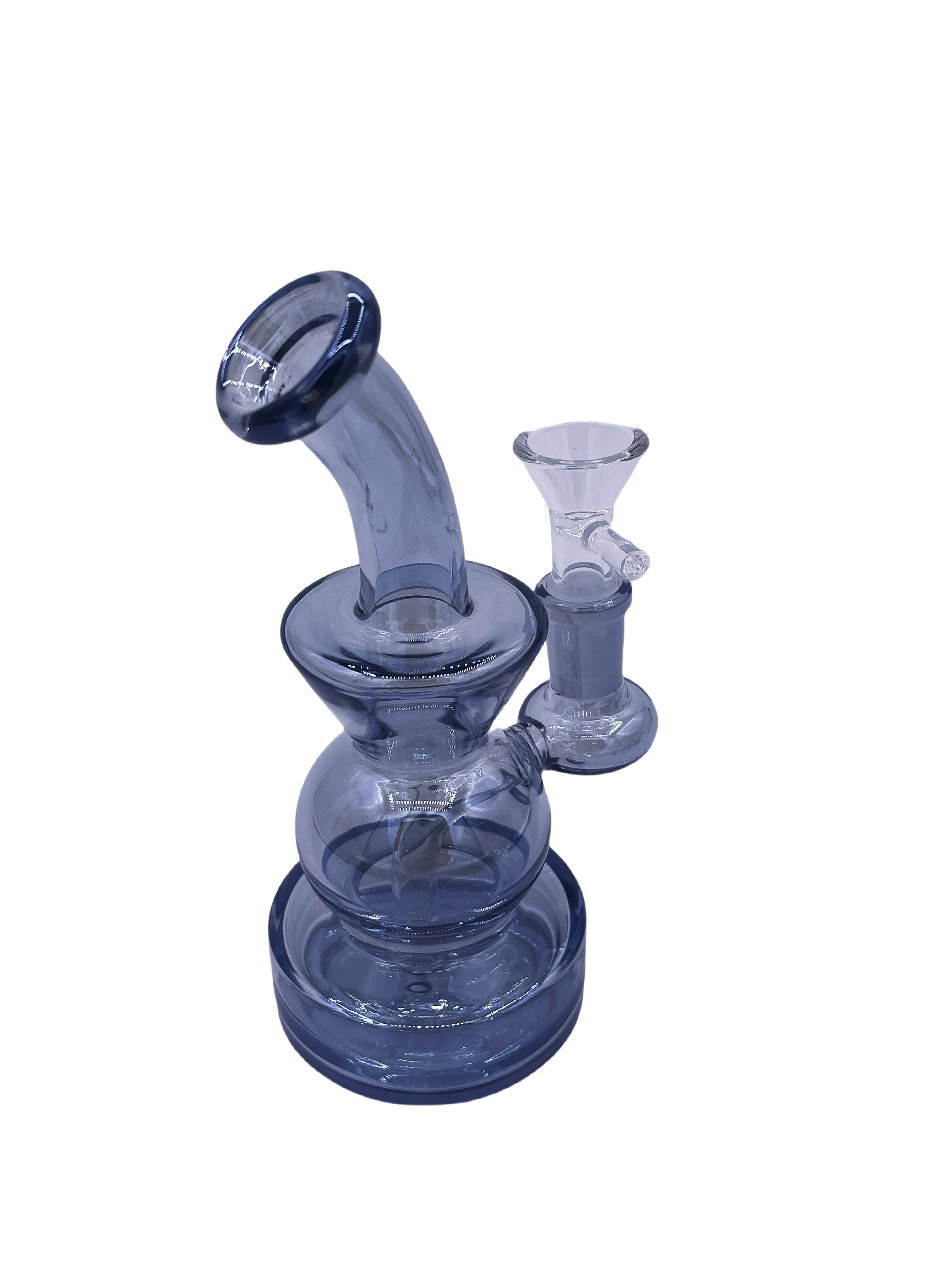(Clear/Blue) Blown Glass Perc Tobacco Water Pipe/Bong Recycler W/ 14mm Bowl