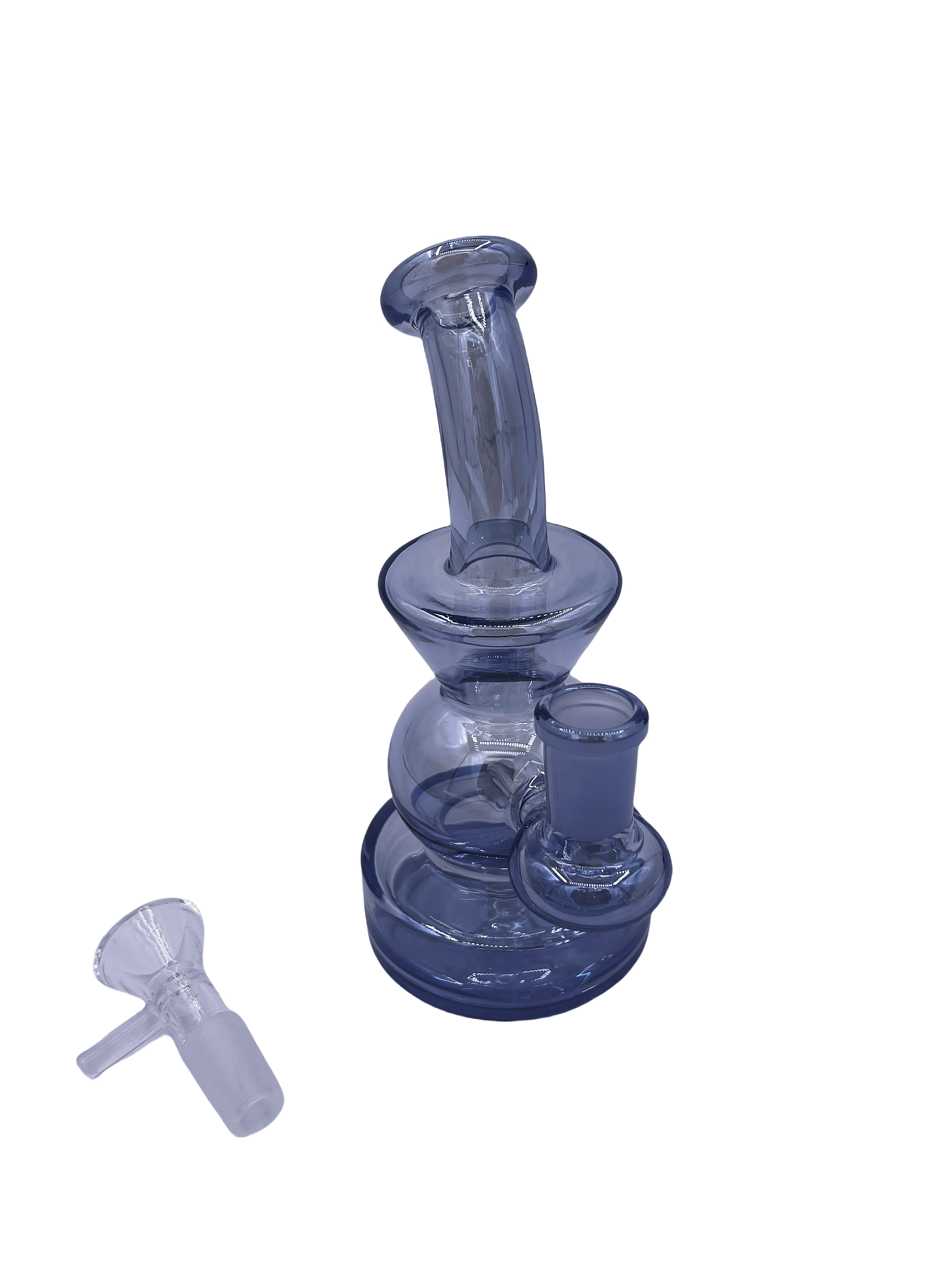 (Clear/Blue) Blown Glass Perc Tobacco Water Pipe/Bong Recycler W/ 14mm Bowl