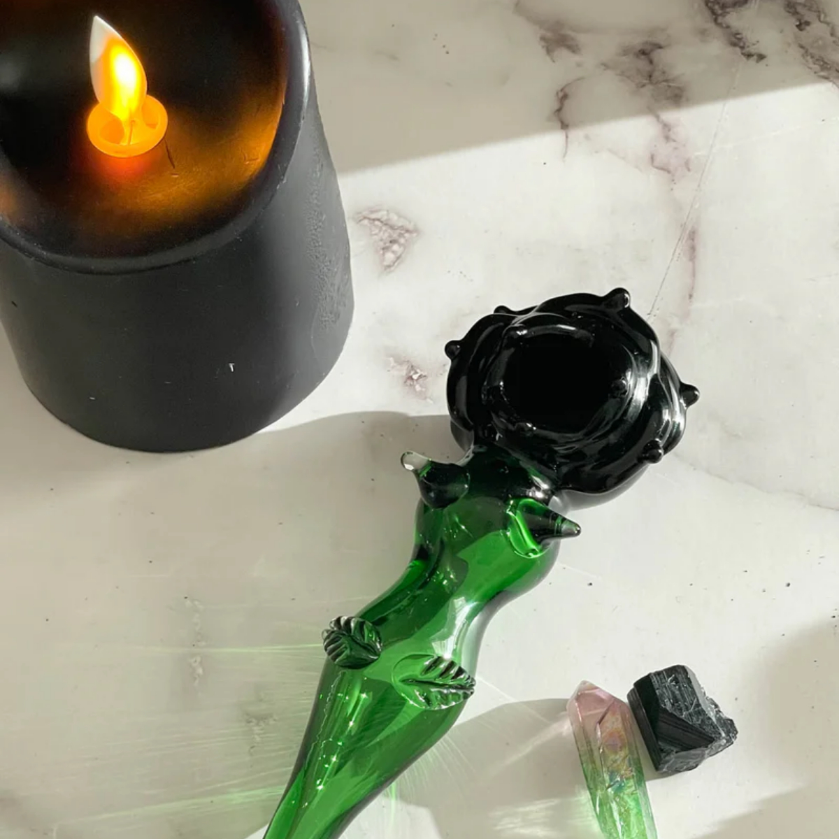 Romantic Rose Glass Handle
