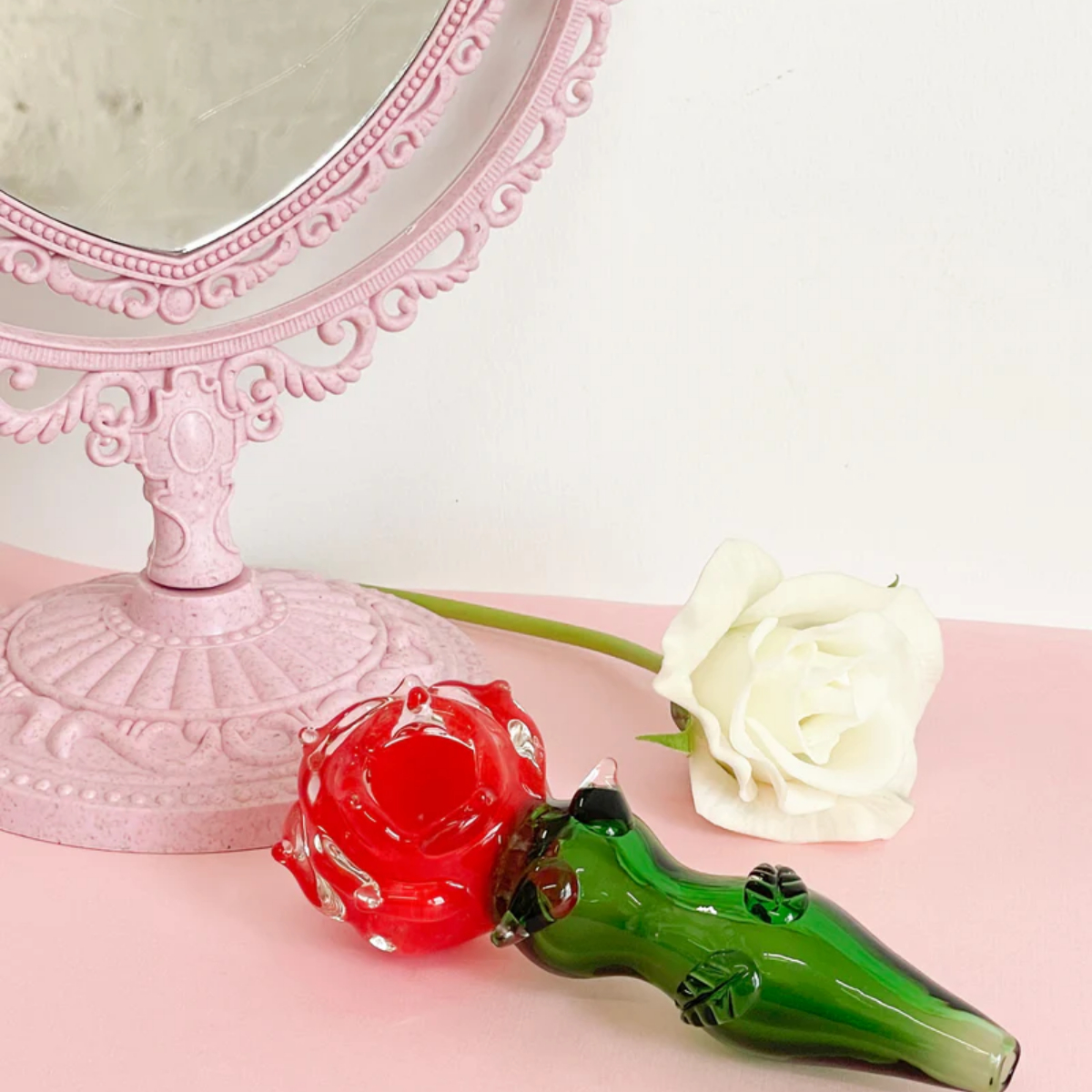 Romantic Rose Glass Handle