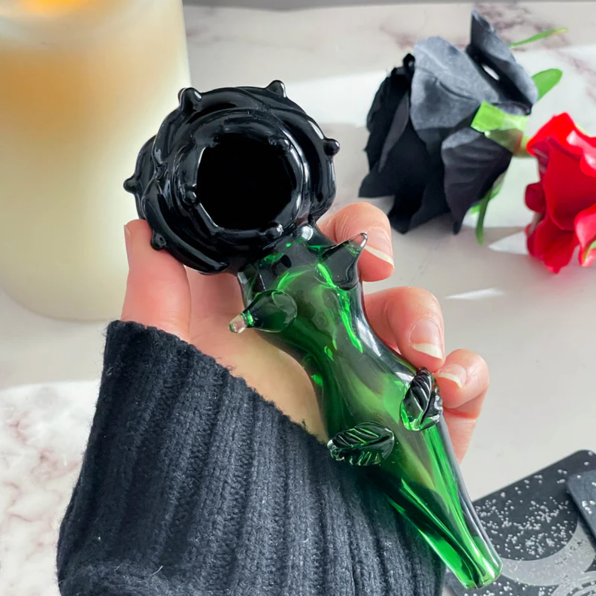 Romantic Rose Glass Handle