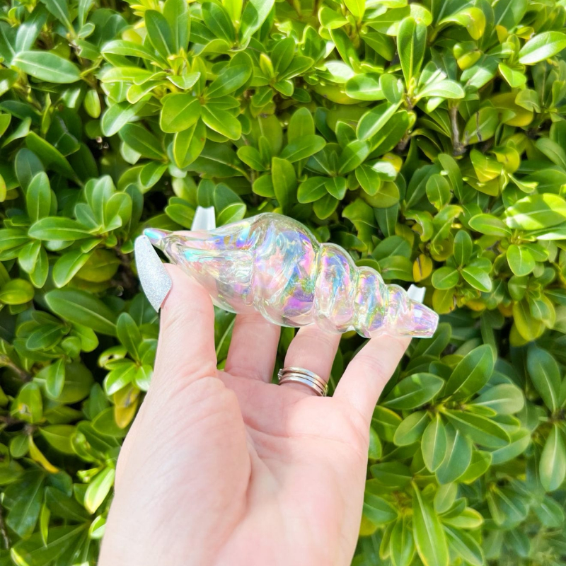 Pink Iridescent Sea Shell Glass Handpiece