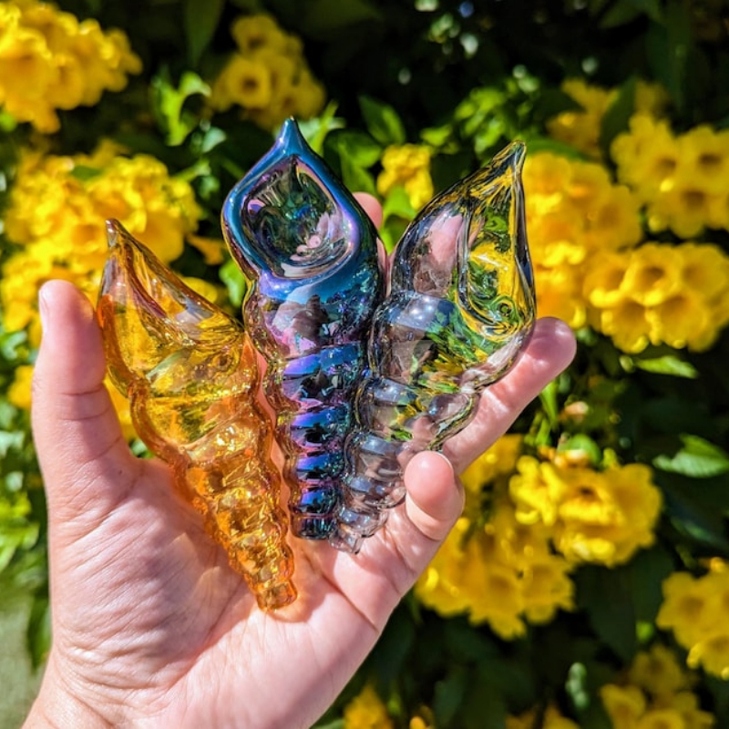 Pink Iridescent Sea Shell Glass Handpiece