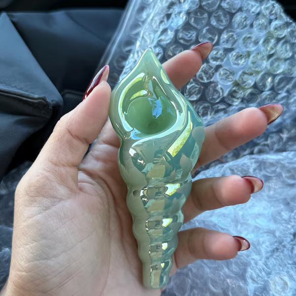 Pink Iridescent Sea Shell Glass Handpiece