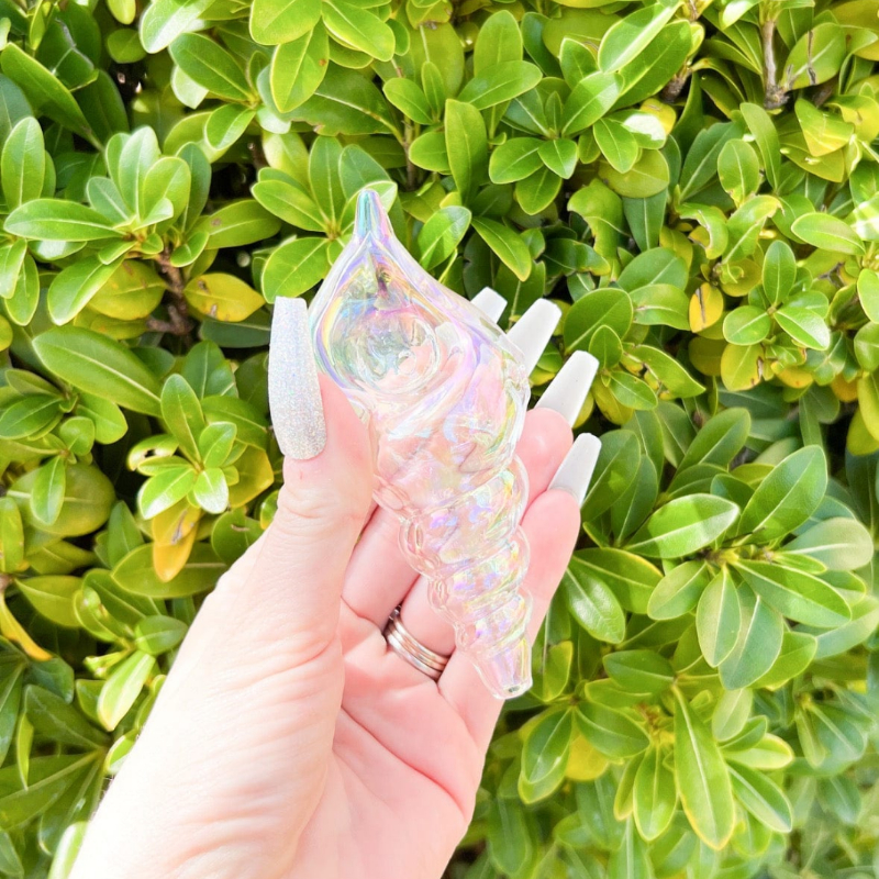 Pink Iridescent Sea Shell Glass Handpiece