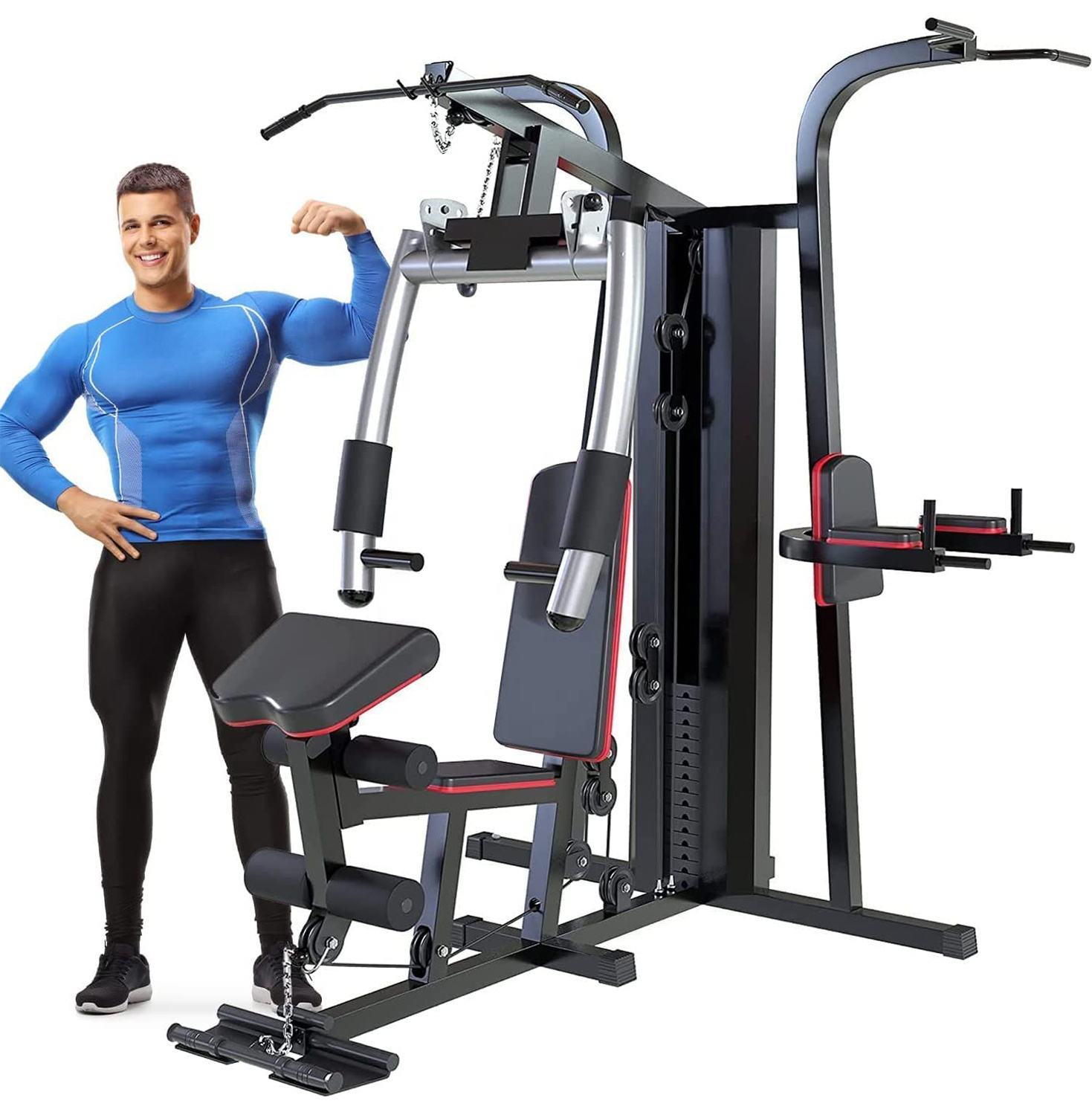 Fit Bench Fitness Equipment with 2 Side Stations for Body Building Workouts