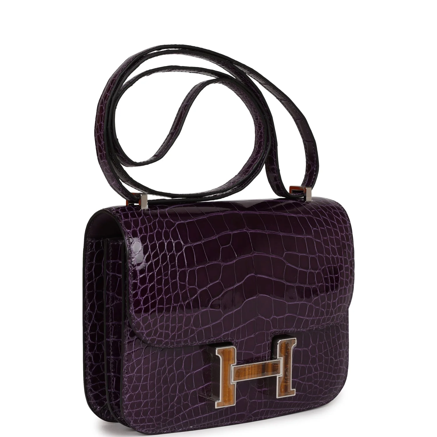 Constance 18 Amethyst Shiny Alligator Tigers Eye Quartz Palladium Hardware
