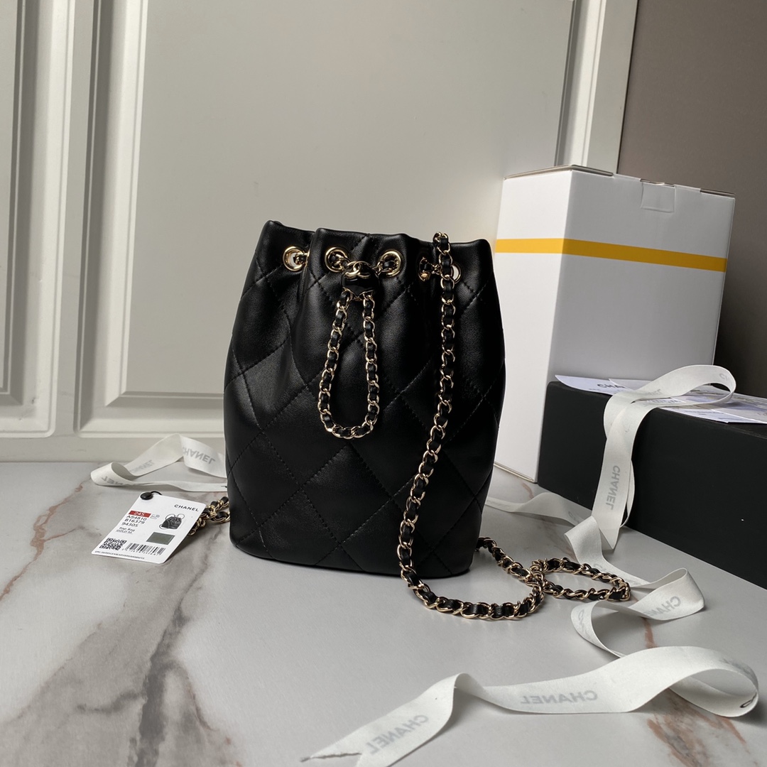 CHANEL Backpacks Shiny Lambskin & Gold-Tone Metal Black-AS4810