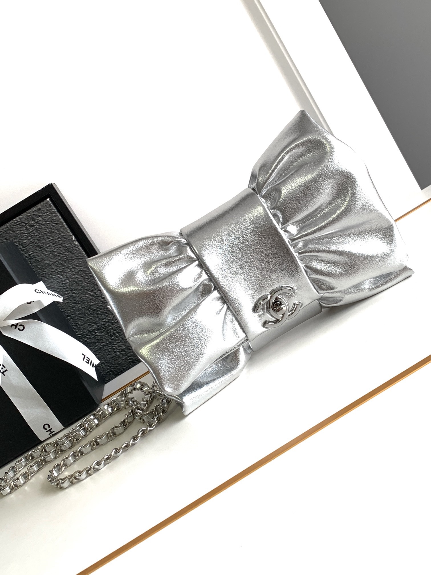 CHANEL Metallic Lambskin & Silver-Tone Metal Silver - AS5129