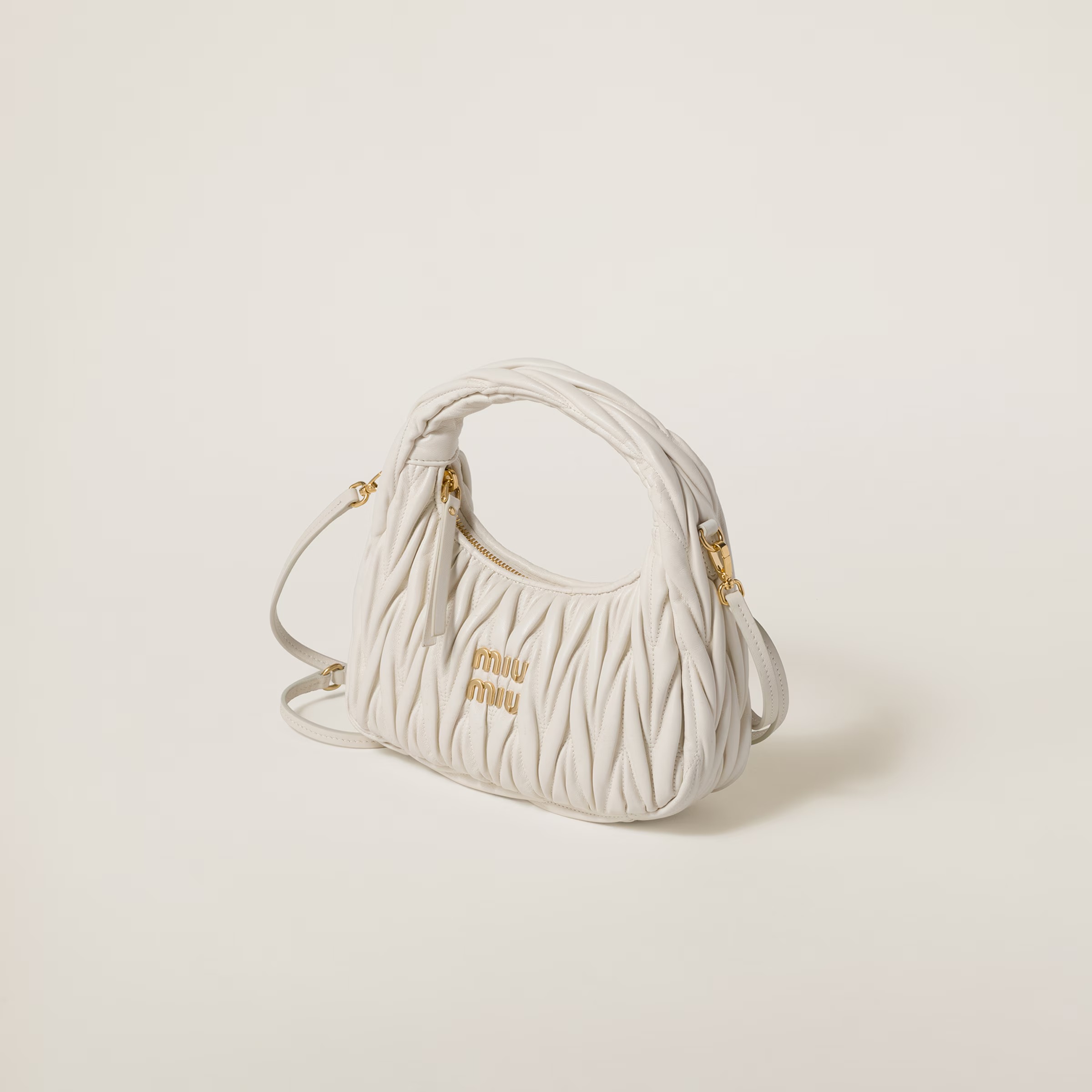 Wander matelassé nappa leather hobo bag Small White