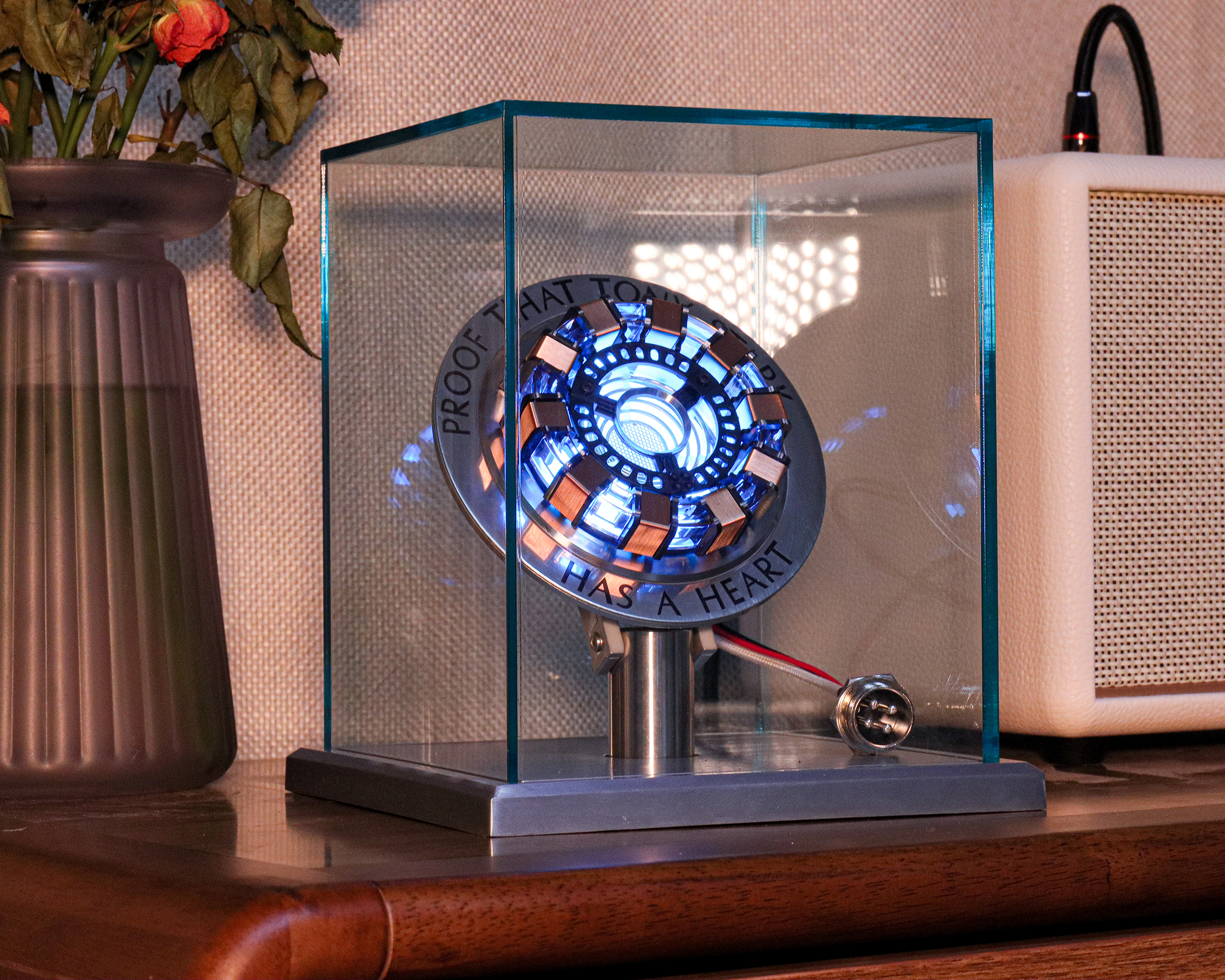 Xpropsreplica Iron Man Arc Reactor 1:1 Ratio, Vibration Sensing, LED Light, with Display Case for Collections, USB Connection