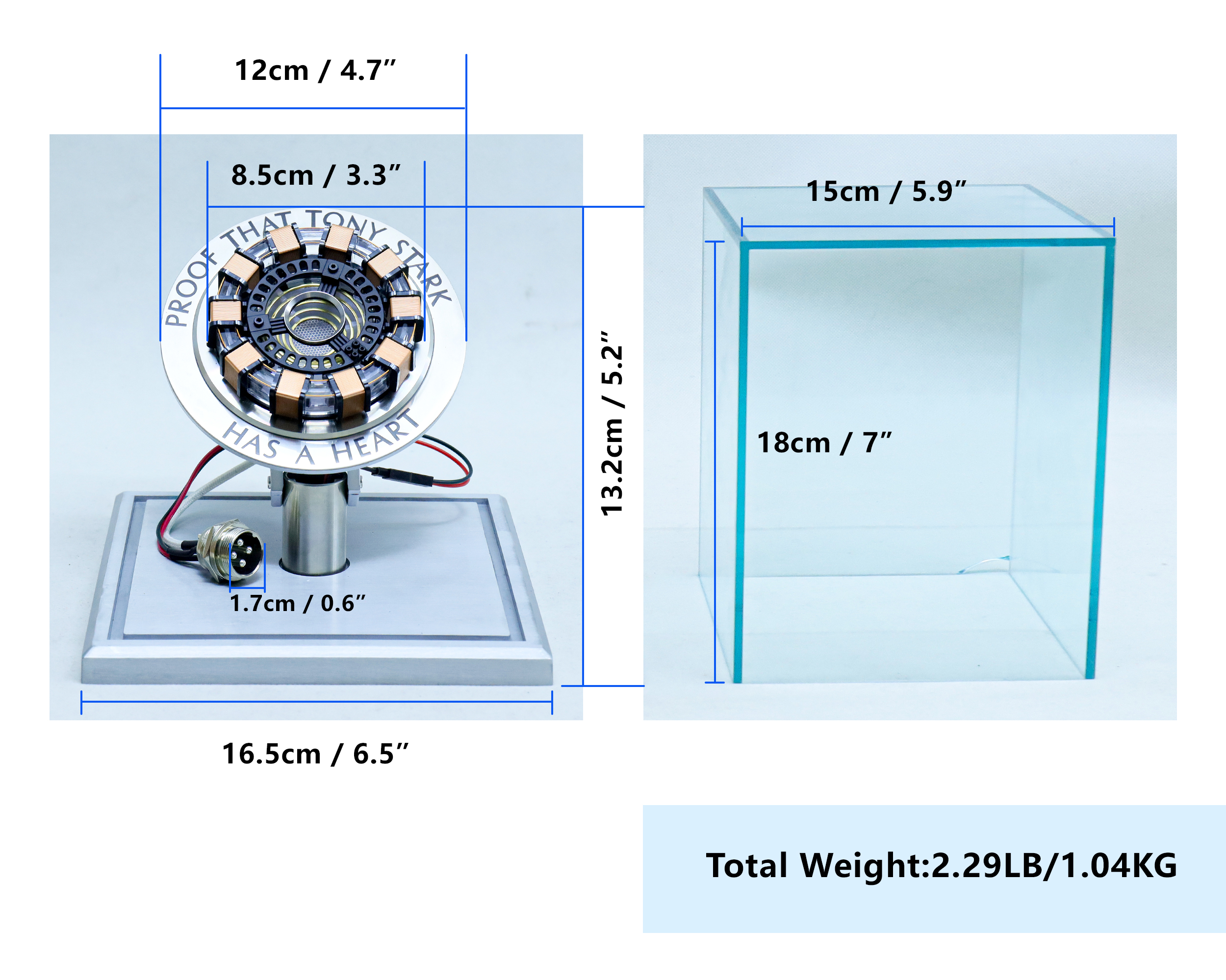 Xpropsreplica Iron Man Arc Reactor 1:1 Ratio, Vibration Sensing, LED Light, with Display Case for Collections, USB Connection
