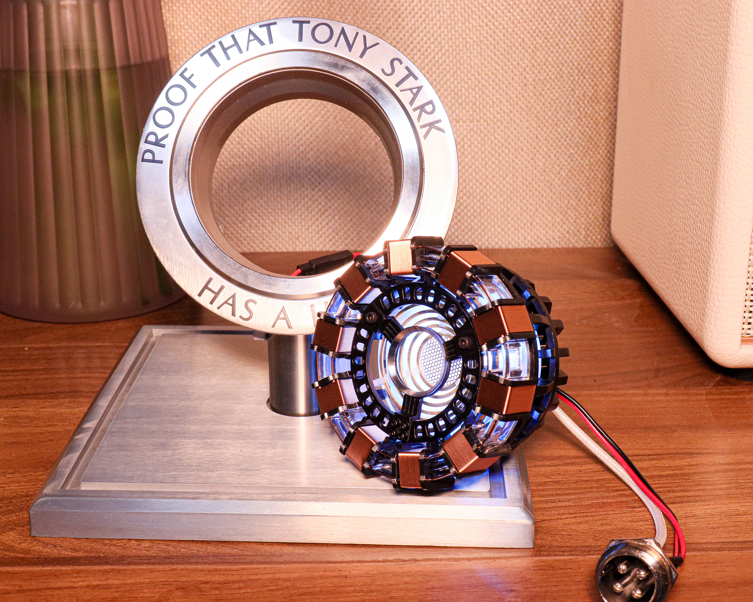 Xpropsreplica Iron Man Arc Reactor 1:1 Ratio, Vibration Sensing, LED Light, with Display Case for Collections, USB Connection