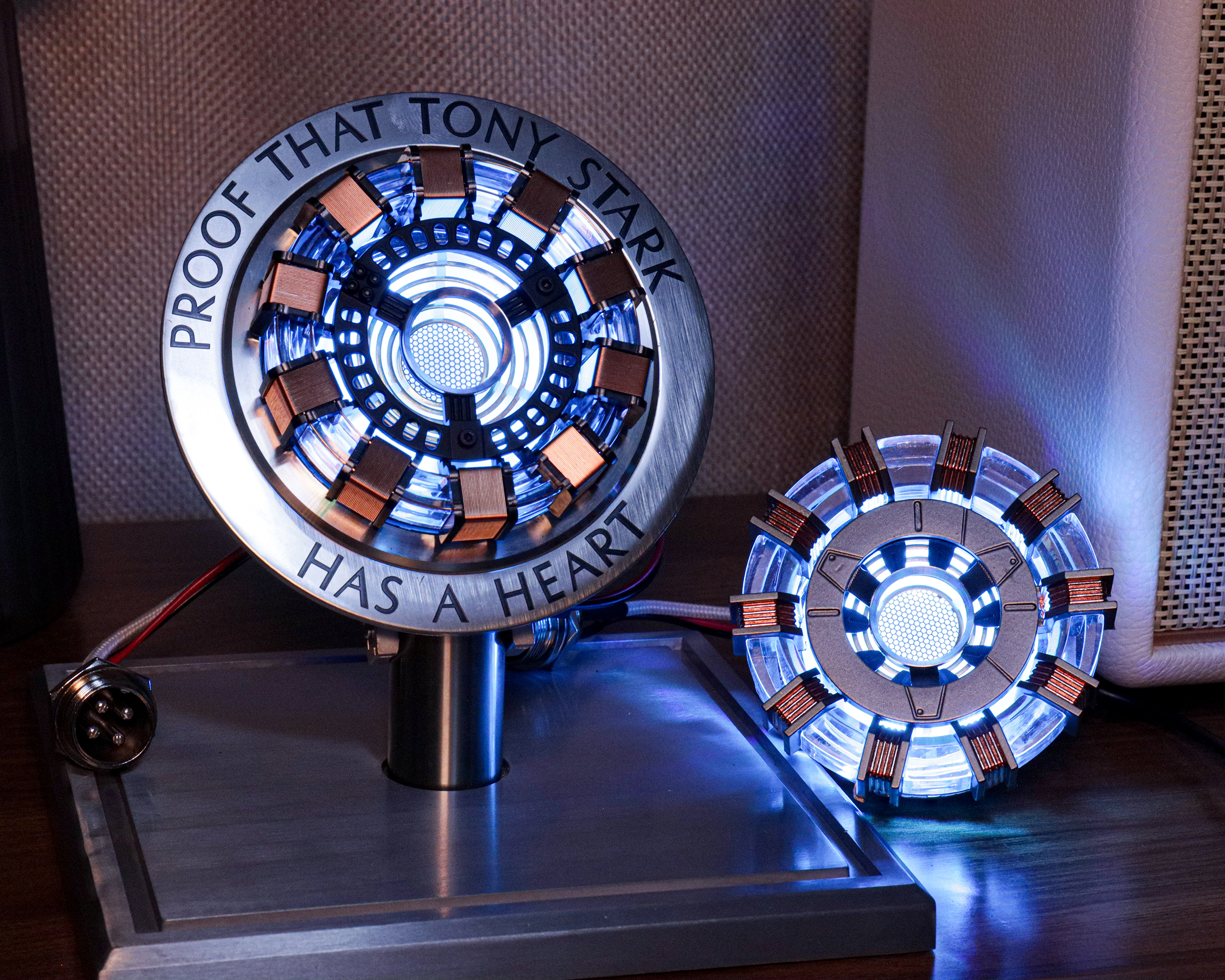 Xpropsreplica Iron Man Arc Reactor 1:1 Ratio, Vibration Sensing, LED Light, with Display Case for Collections, USB Connection