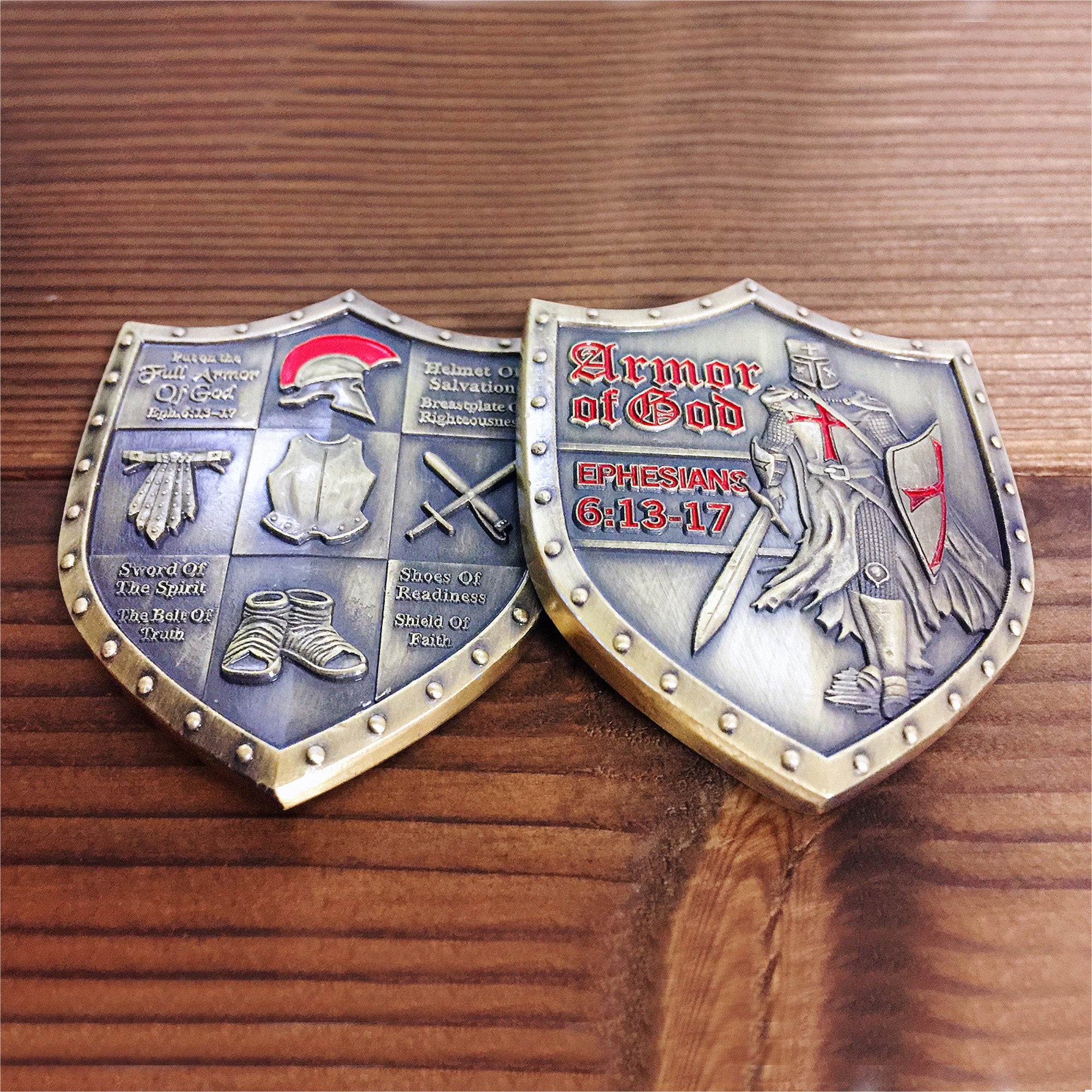 Armor of God EPH 6:13-17 Challenge Coin Shield Bronze Shield Badge/ Gift for Him
