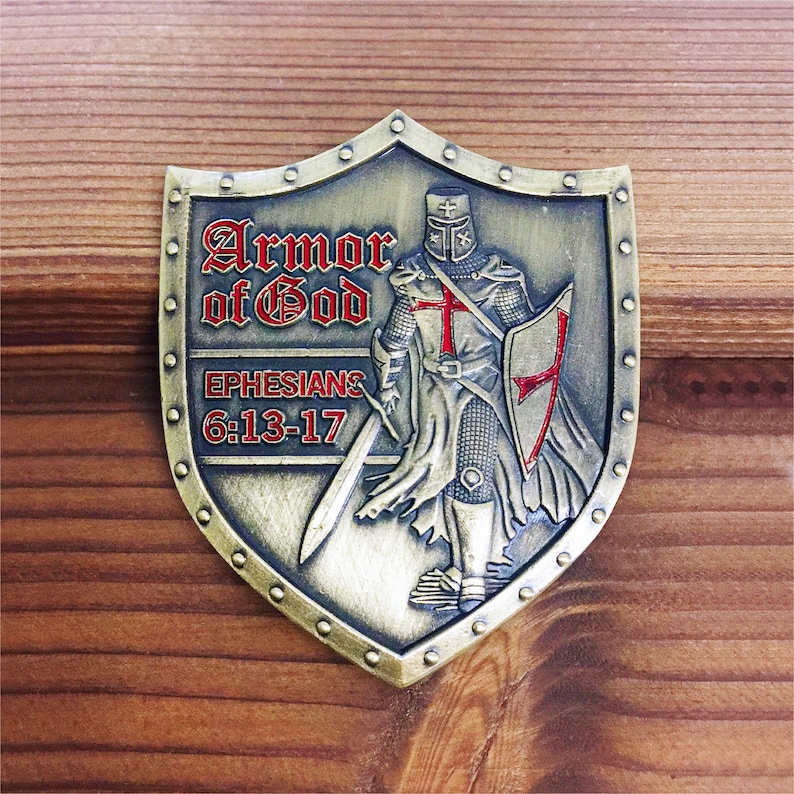 Armor of God EPH 6:13-17 Challenge Coin Shield Bronze Shield Badge/ Gift for Him
