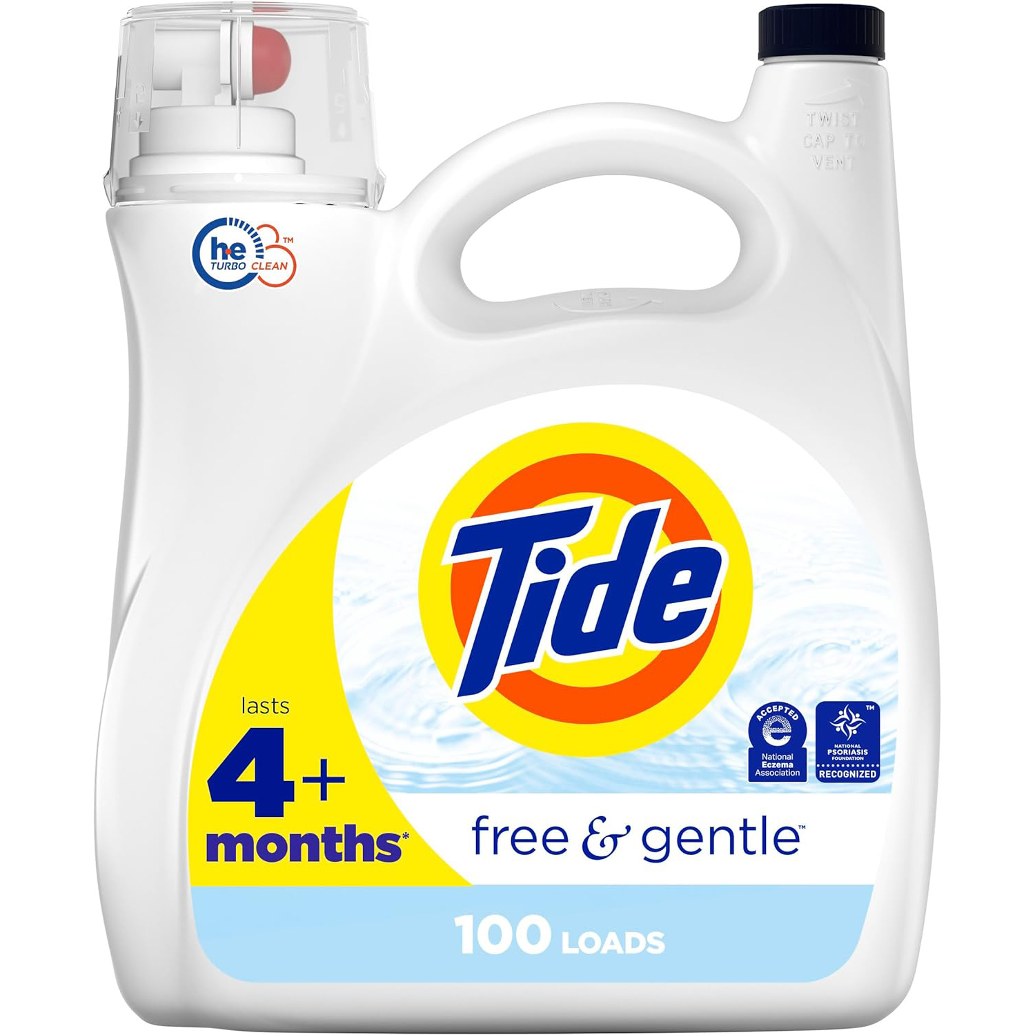 Tide Free & Gentle Laundry Detergent Liquid, HE Compatible, 100 Loads, 132 fl oz Hypoallergenic Laundry Detergent for Sensitive Skin