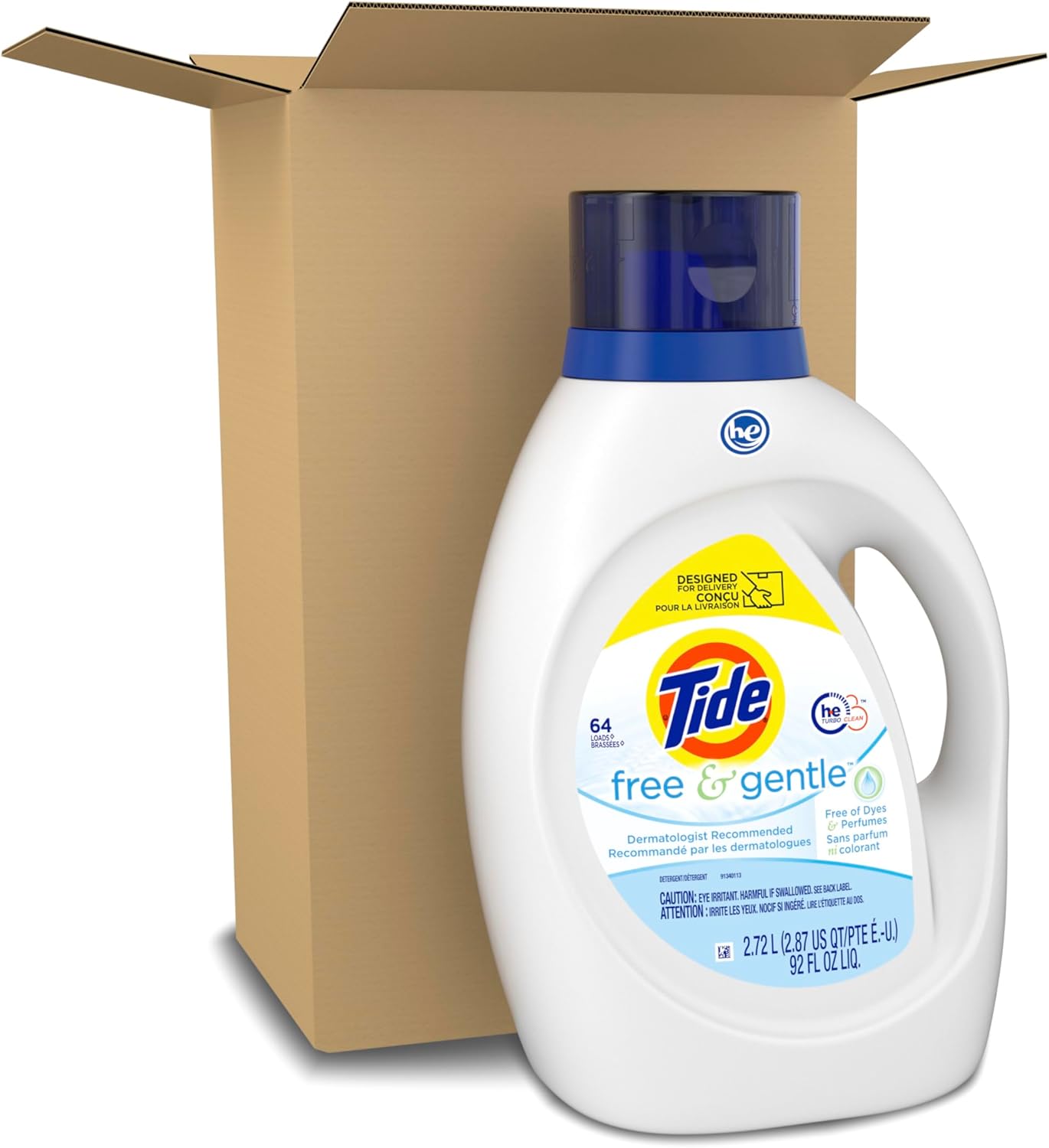 Tide Free & Gentle Laundry Detergent Liquid, HE Compatible, 100 Loads, 132 fl oz Hypoallergenic Laundry Detergent for Sensitive Skin