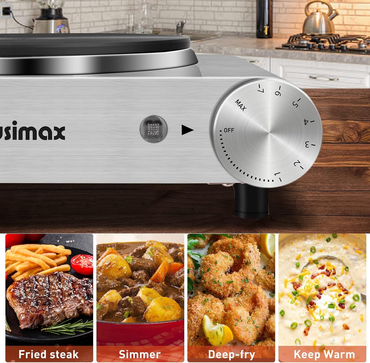 CUSIMAX Electric Hot Plate for Cooking Portable Single Burner 1500W Cast Iron hot plates Heat-up in Seconds Adjustable Temperature Control Stainless Steel Non-Slip Rubber Feet Upgraded Version B101