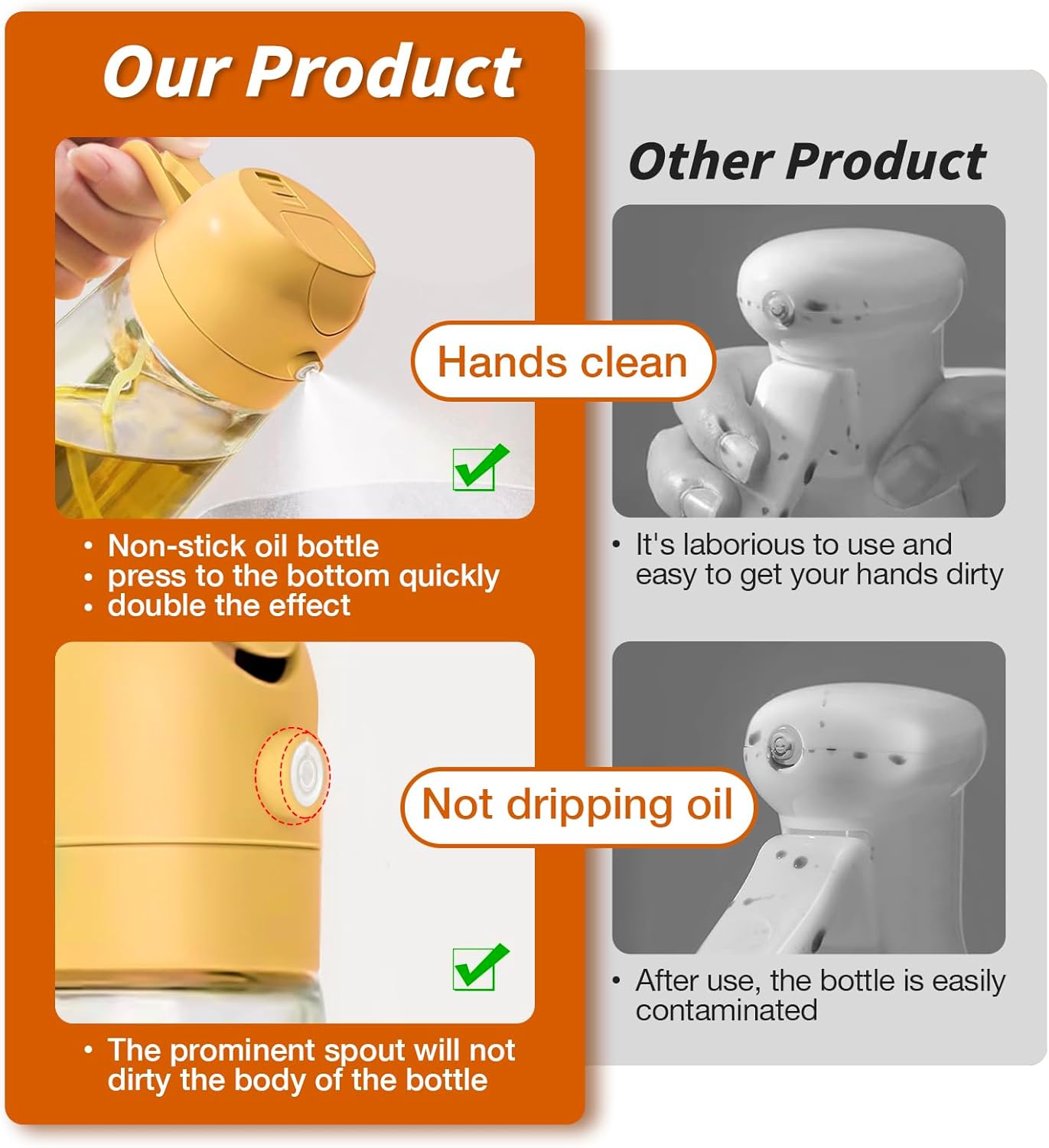 YARRAMATE Oil Sprayer for Cooking, 2 in 1 Olive Oil Dispenser Bottle for Kitchen, 16oz/470ml Premium Glass Oil Bottle, Food-grade Oil Mister for Air Fryer, Salad, Frying, BBQ (Creamy White)