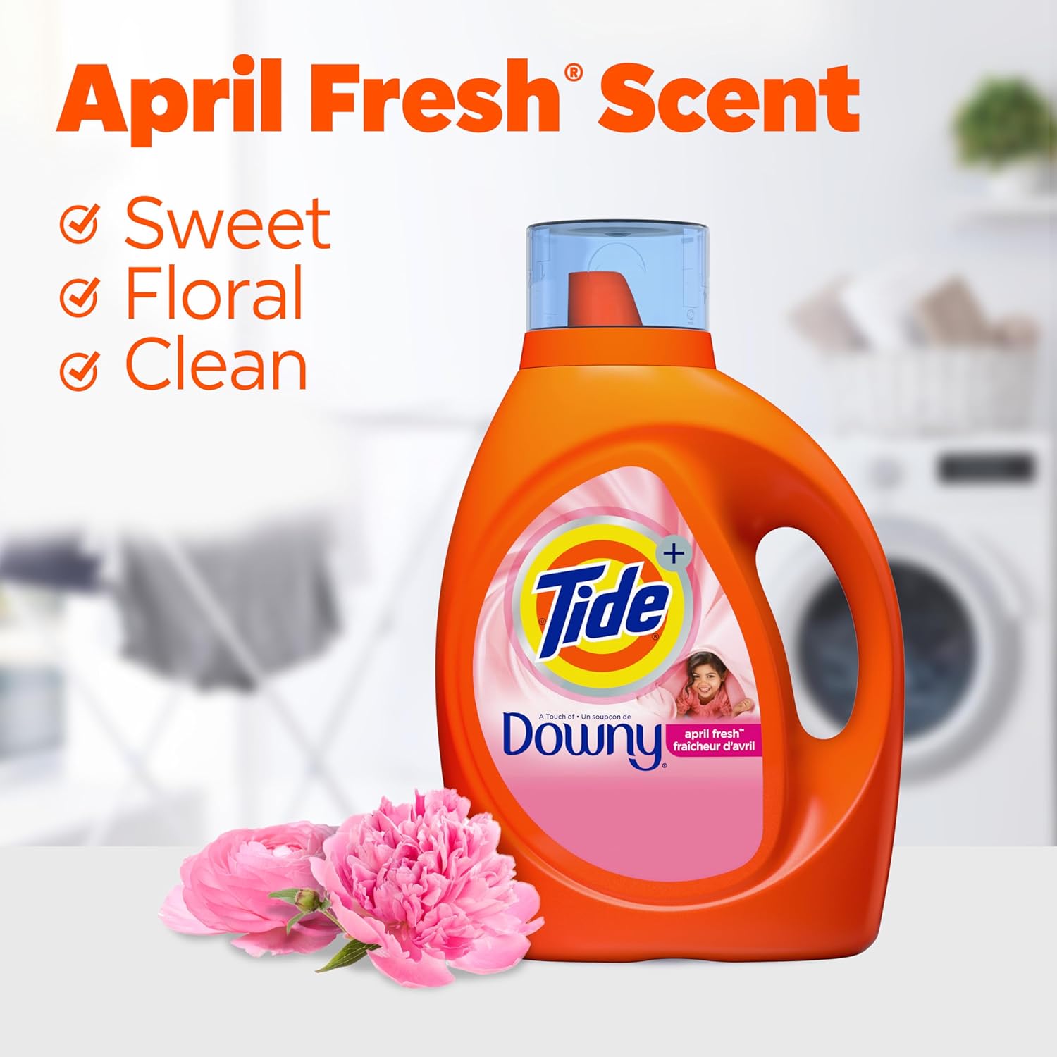 Tide plus Downy Liquid Laundry Detergent Soap, April Fresh Scent, HE Compatible, 94 Loads, 132 fl oz