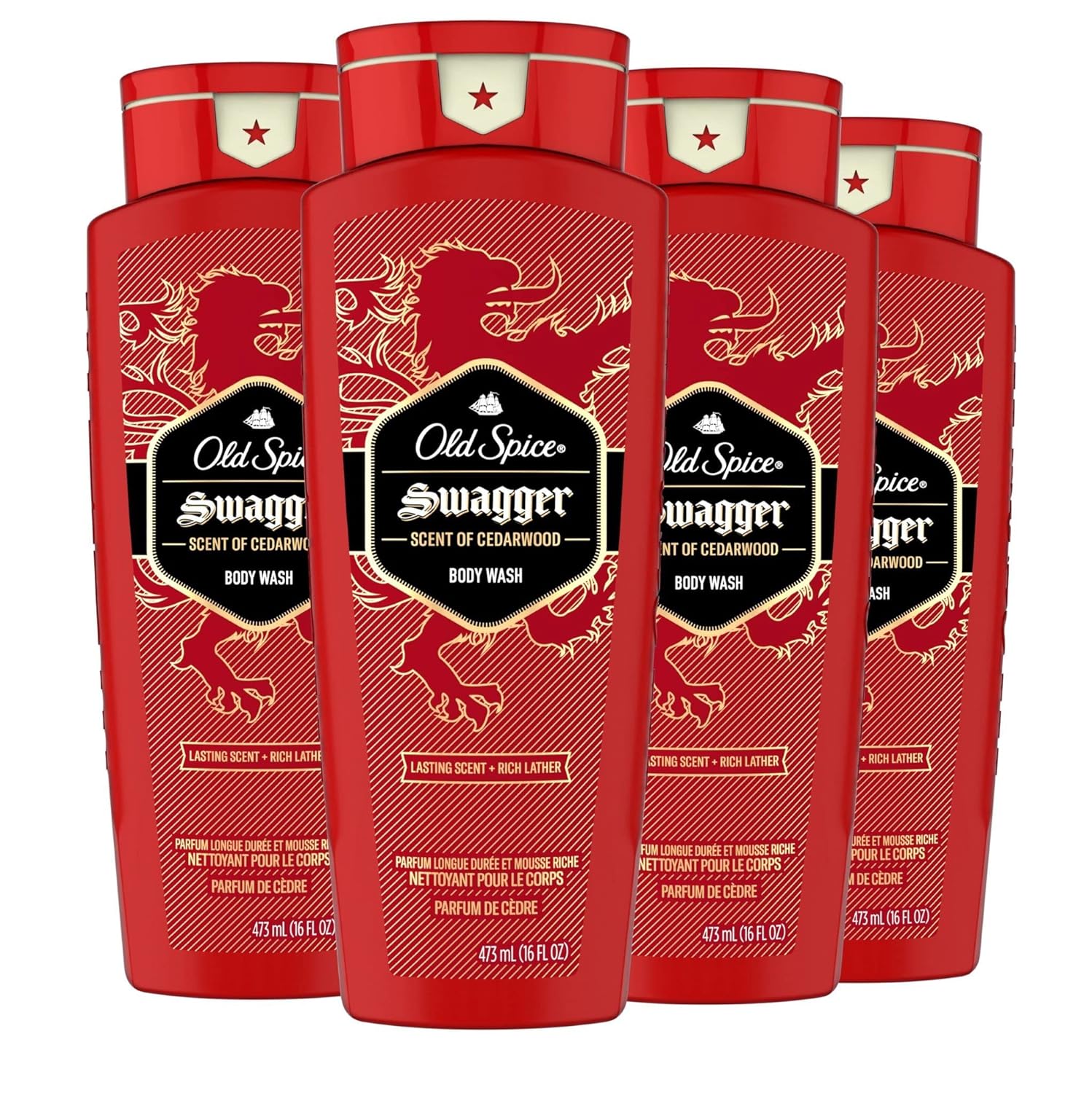 Old Spice Body Wash for Men, 24/7 Shower Fresh with Lasting Scent, Red Collection, Swagger with Cedarwood Scent, 24 fl oz (Pack of 2)