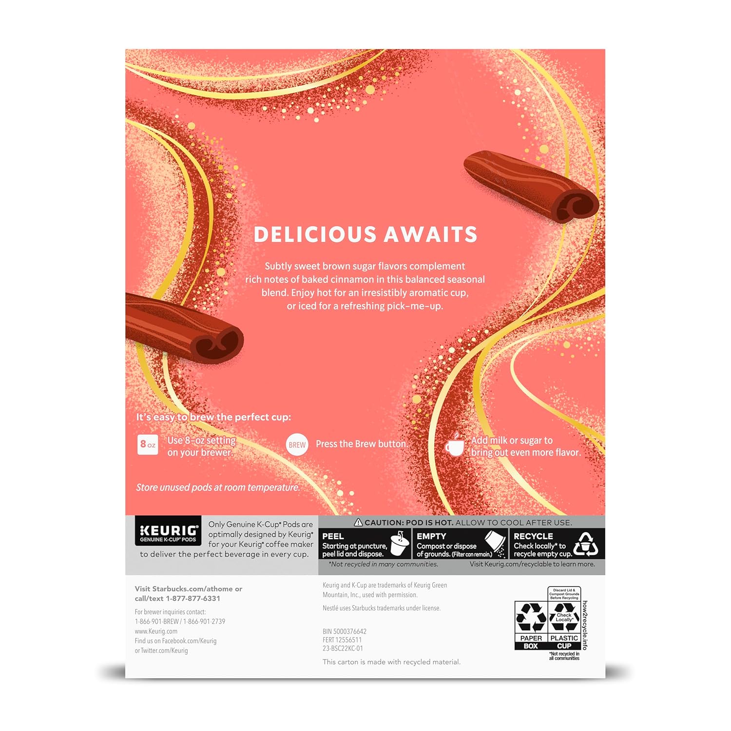 Starbucks K-Cup Coffee Pods, Starbucks Blonde Roast Coffee, Veranda Blend for Keurig Brewers, 100% Arabica, 6 boxes (60 pods total)