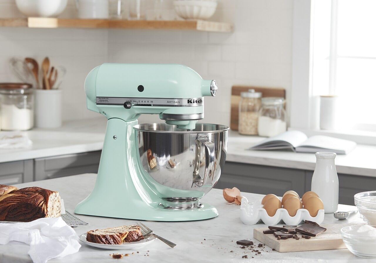 KitchenAid Artisan Series 5 Quart Tilt Head Stand Mixer with Pouring Shield KSM150PS, Removable bowl, Aqua Sky
